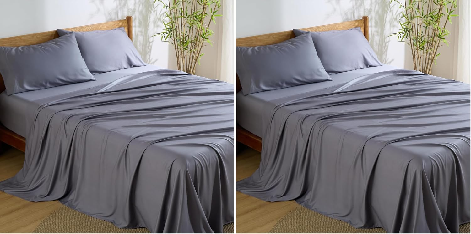 JUEGO DE SÁBANAS BEDSURE KING SIZE GRIS OSCURO 2 UNIDADES - 1