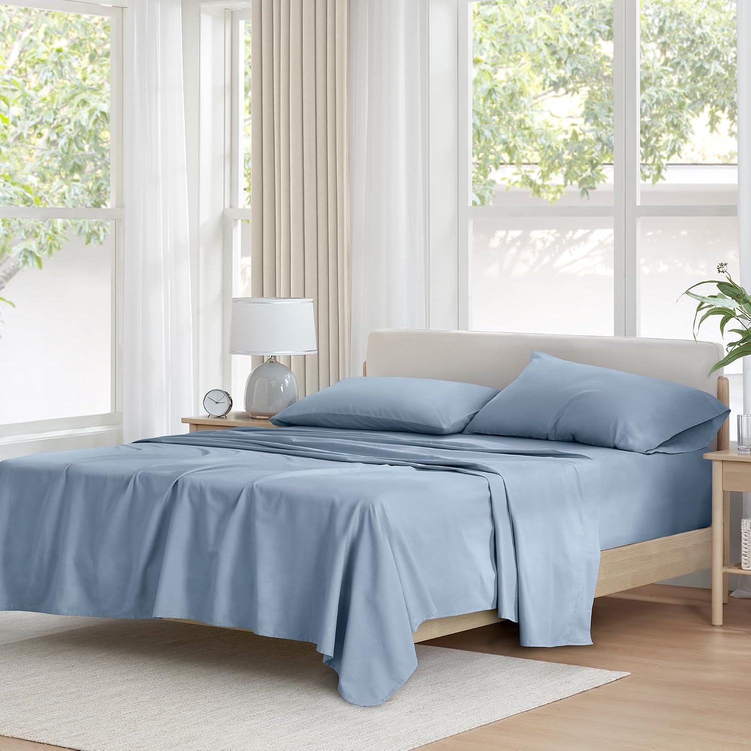 JUEGO DE SÁBANAS COMFORT SPACES TWIN 3 PIEZAS ALGODÓN PERCAL AZUL - 1