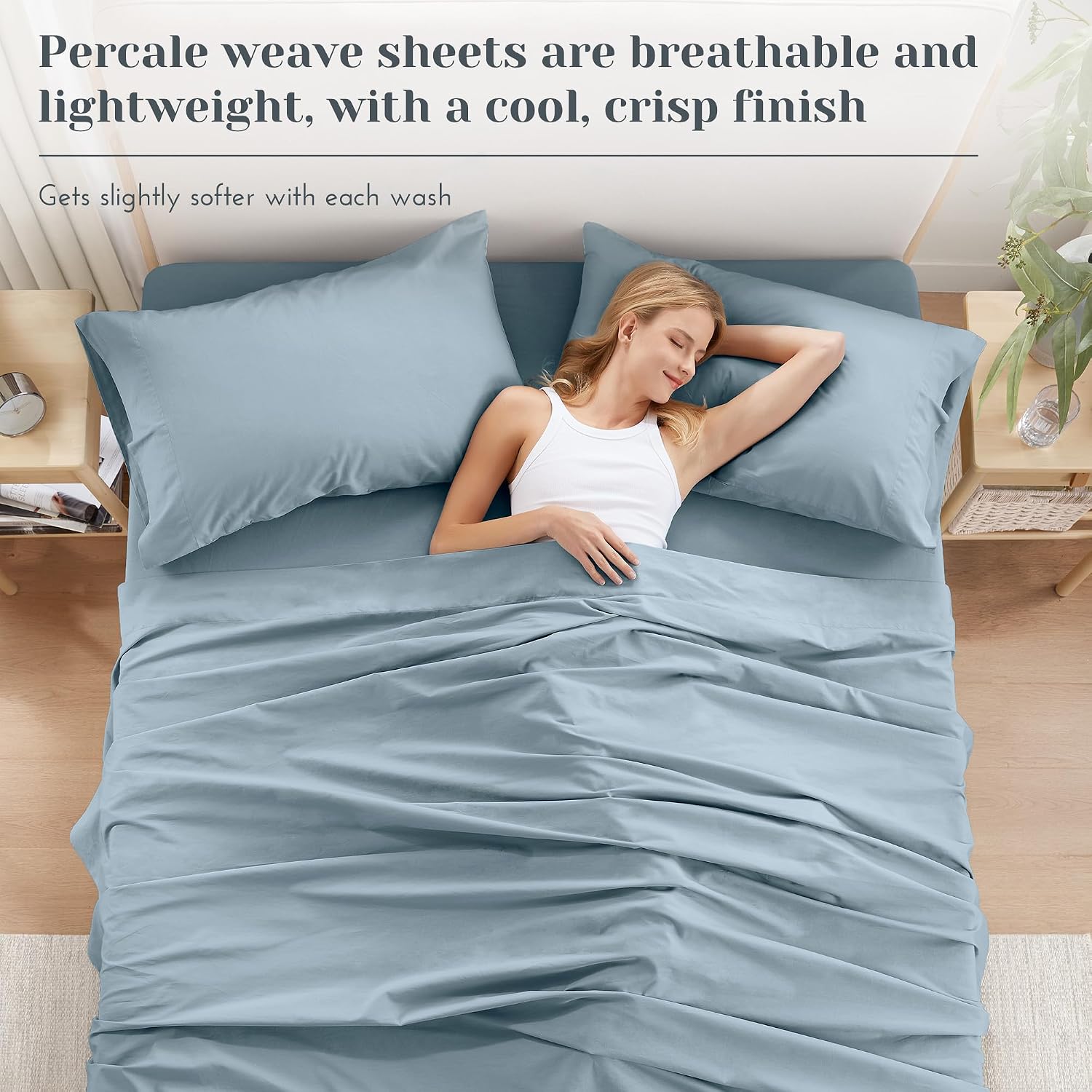 JUEGO DE SÁBANAS COMFORT SPACES TWIN 3 PIEZAS ALGODÓN PERCAL AZUL - 3