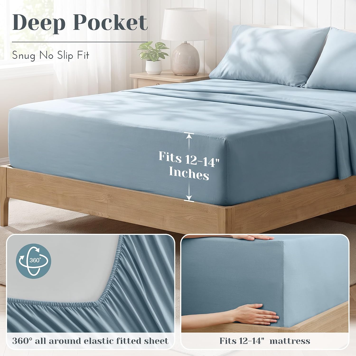 JUEGO DE SÁBANAS COMFORT SPACES TWIN 3 PIEZAS ALGODÓN PERCAL AZUL - 5