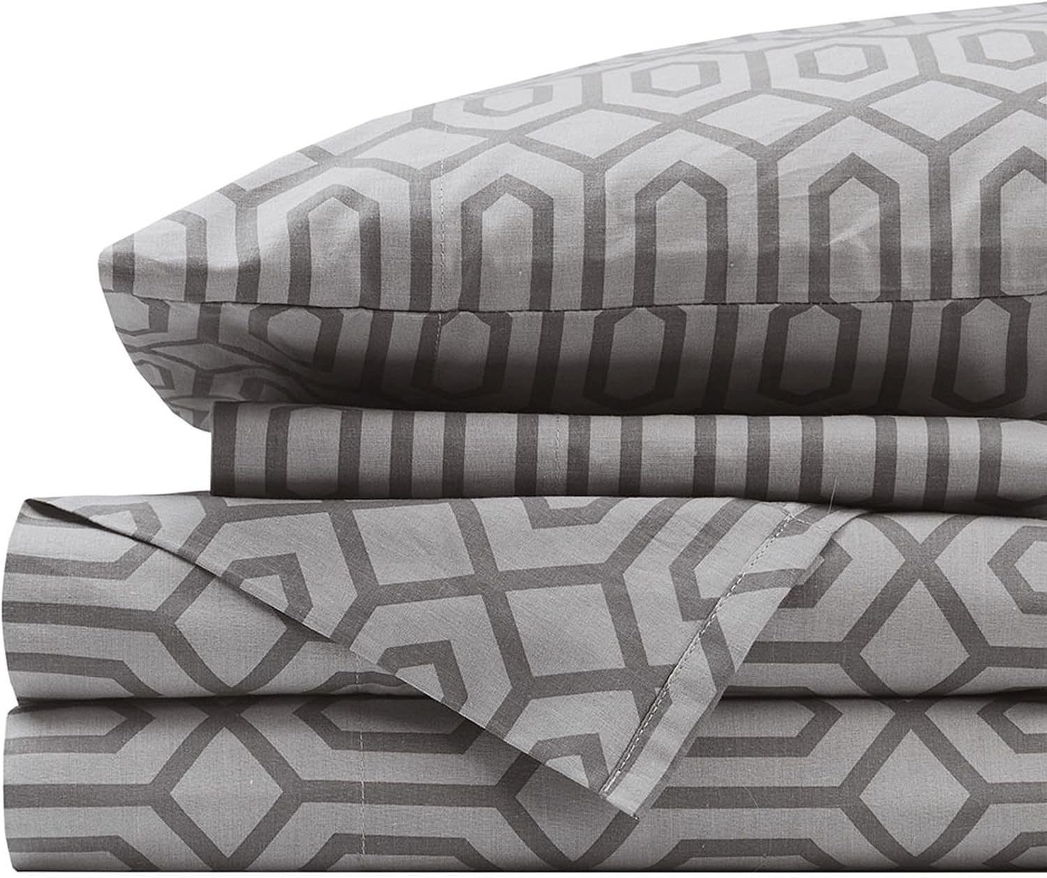 JUEGO DE SÁBANAS COMFORT SPACES PERCALE ALGODÓN 100% QUEEN 4 PIEZAS SILVER - 1