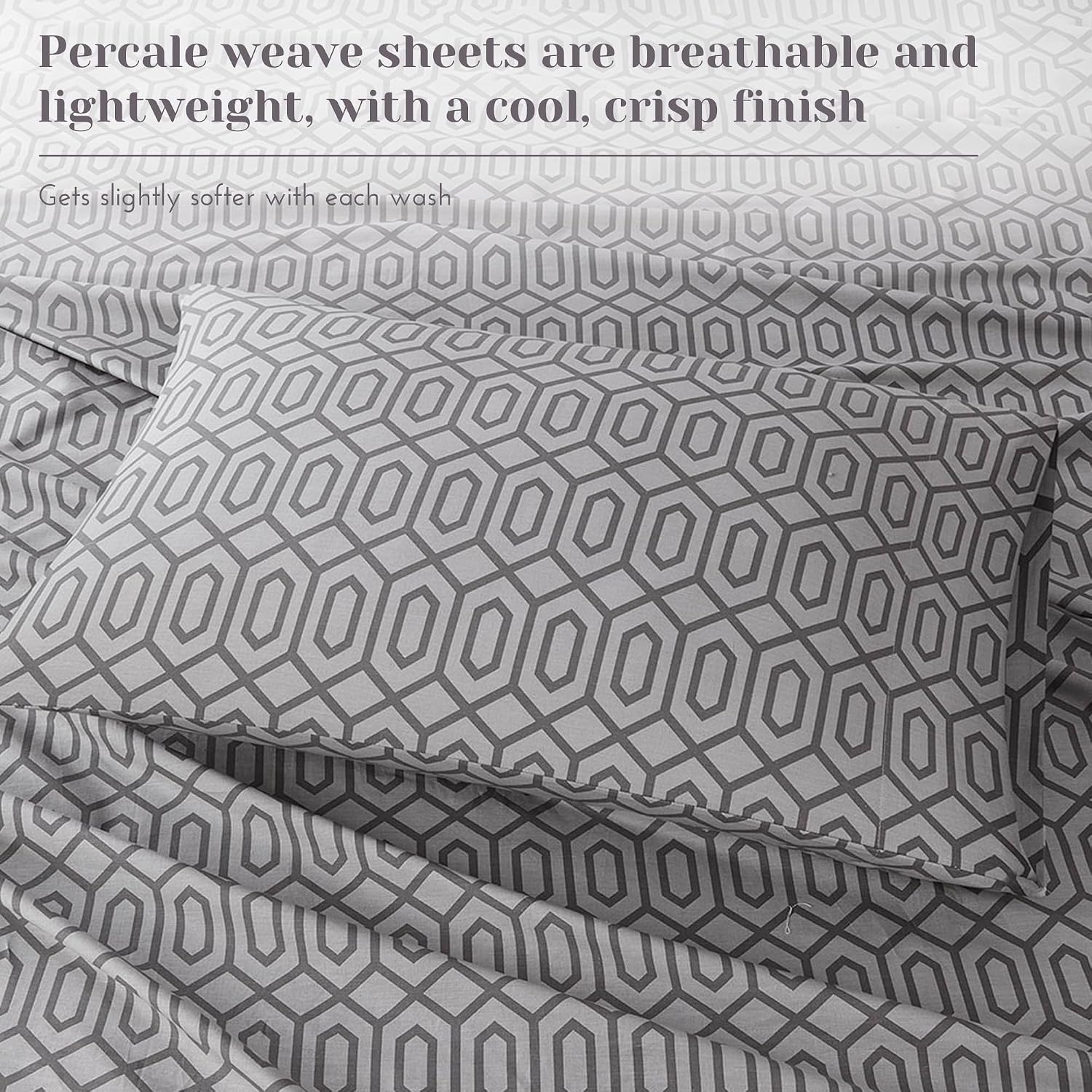 JUEGO DE SÁBANAS COMFORT SPACES PERCALE ALGODÓN 100% QUEEN 4 PIEZAS SILVER - 3