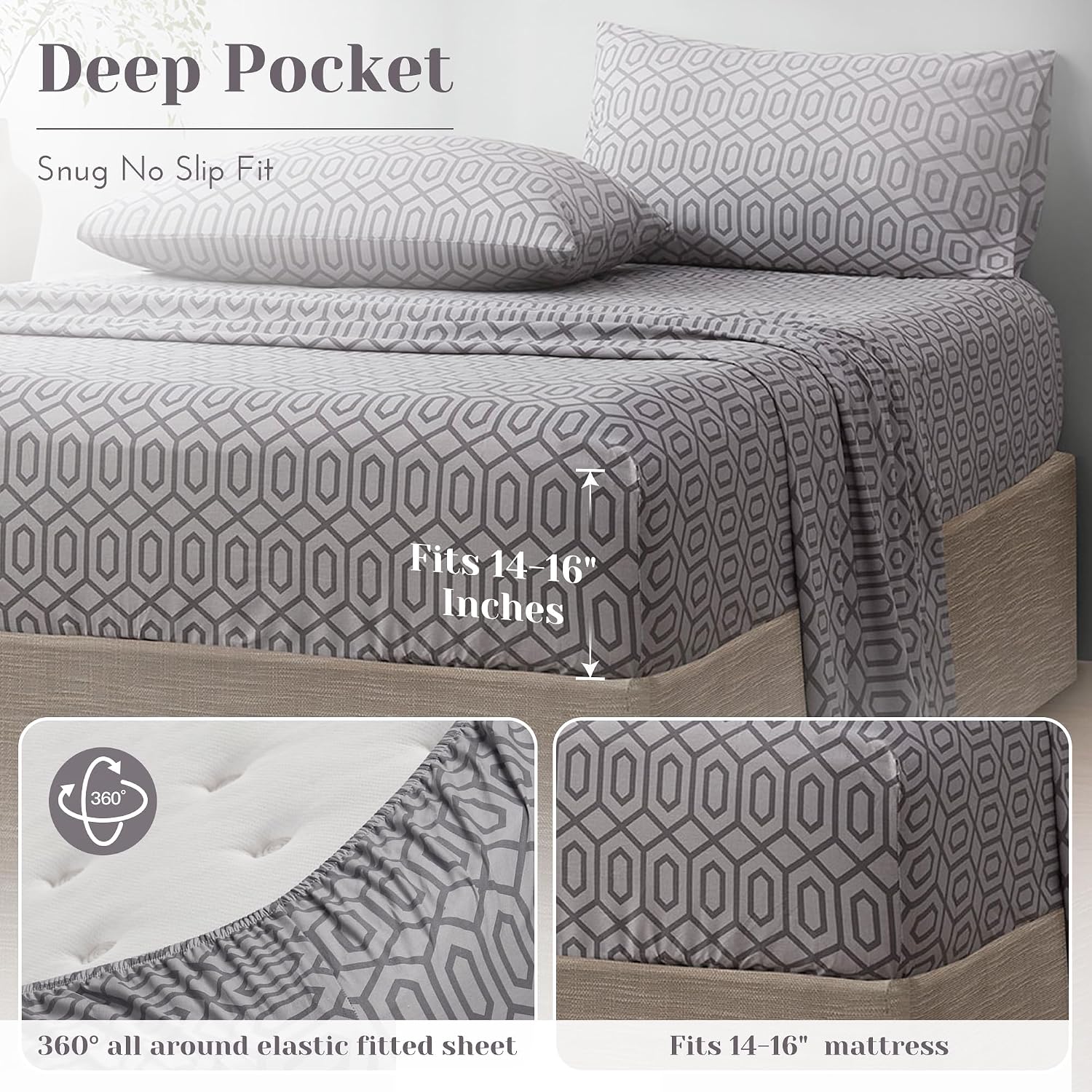 JUEGO DE SÁBANAS COMFORT SPACES PERCALE ALGODÓN 100% QUEEN 4 PIEZAS SILVER - 5