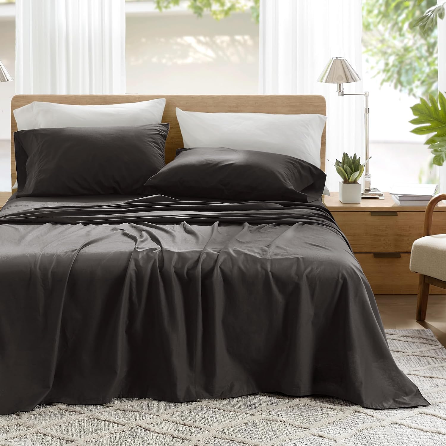 JUEGO DE SÁBANAS COMFORT SPACES PERCALE ALGODÓN 100% QUEEN 4 PIEZAS NEGRO - 1