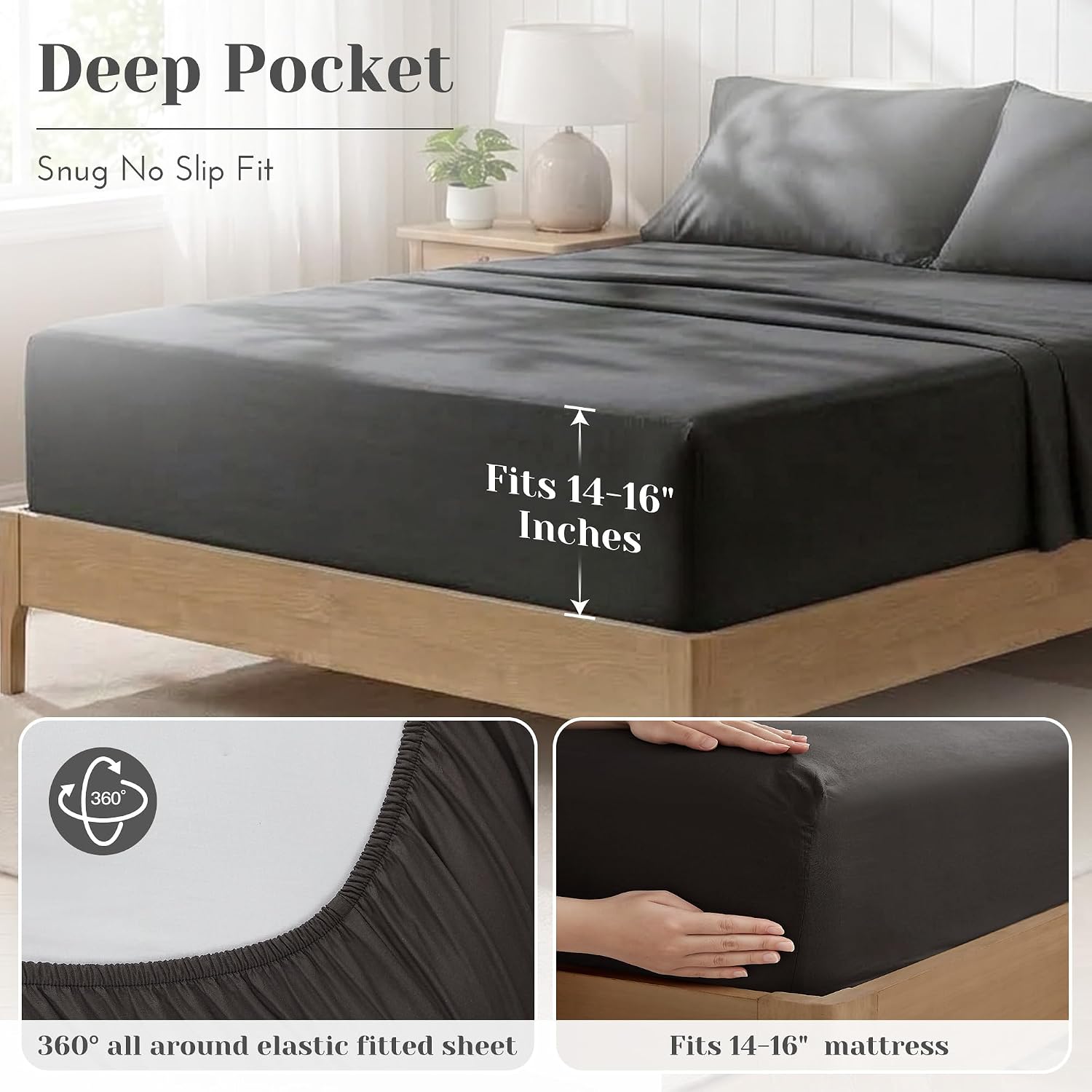JUEGO DE SÁBANAS COMFORT SPACES PERCALE ALGODÓN 100% QUEEN 4 PIEZAS NEGRO - 5