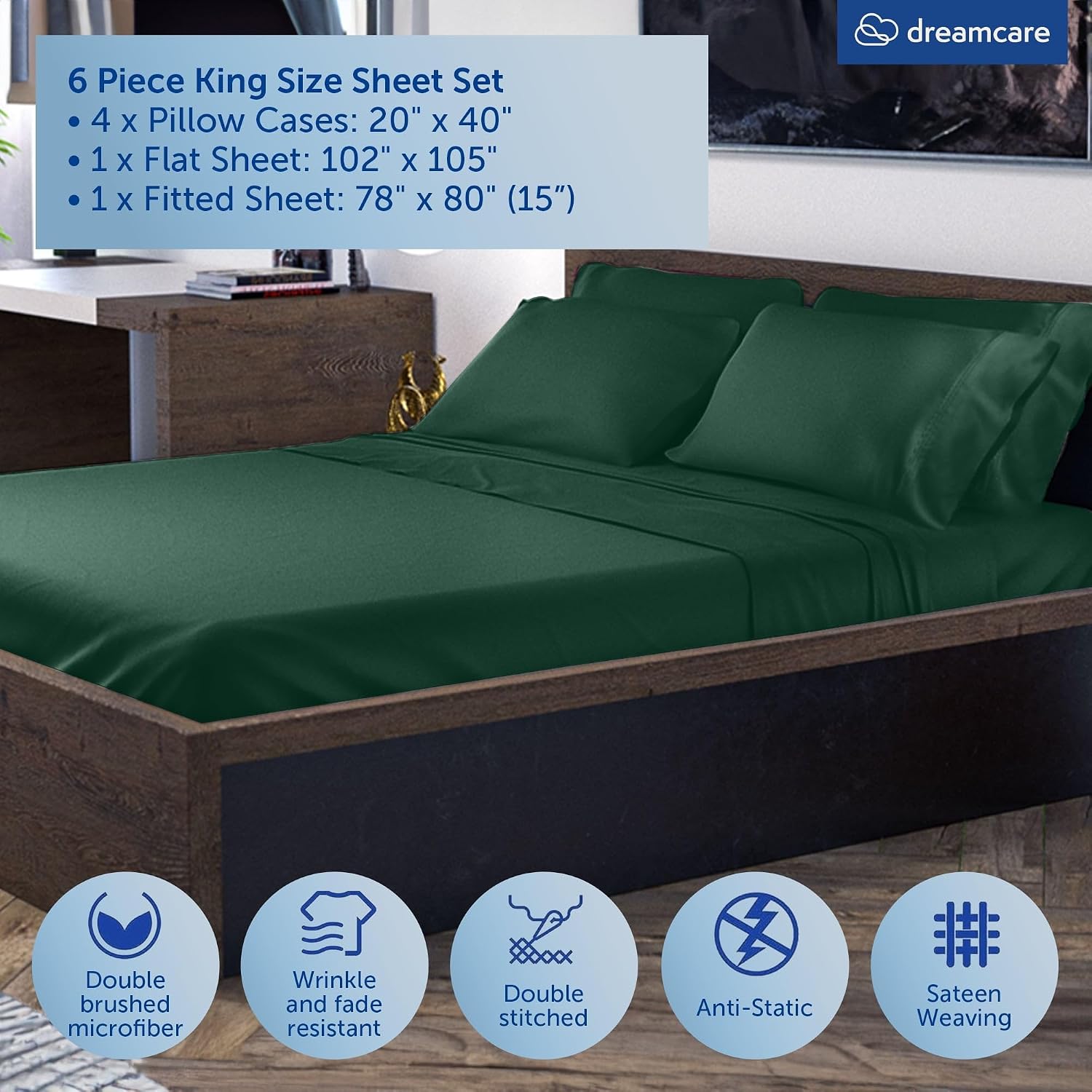 JUEGO DE SÁBANAS KING SIZE DREAMCARE 6 PIEZAS MICROFIBRA - 3