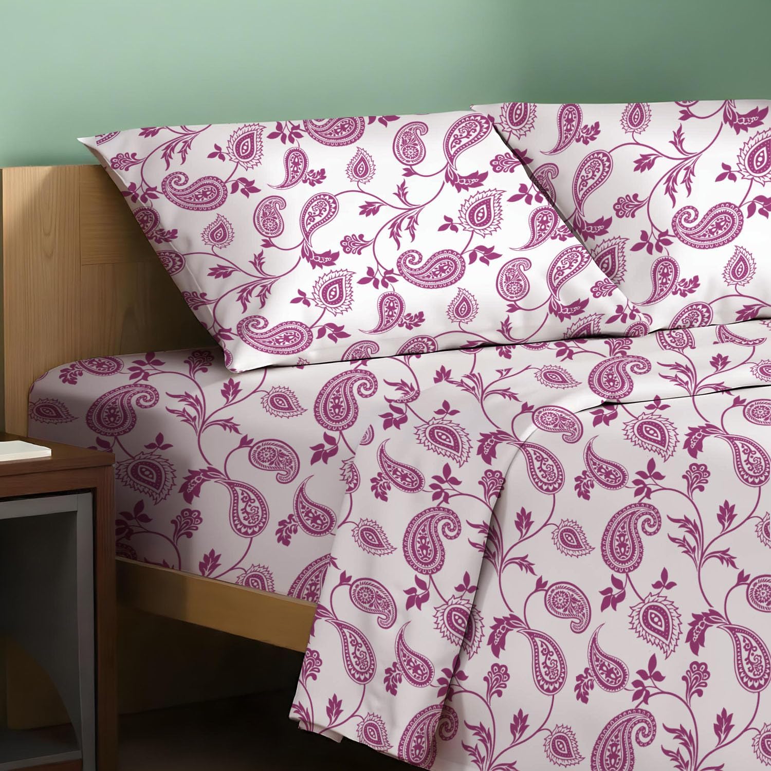 JUEGO DE SÁBANAS TEXAS LINEN CO. KING 100% ALGODÓN ORGÁNICO PERCAL ESTAMPADO PAISLEY - 1