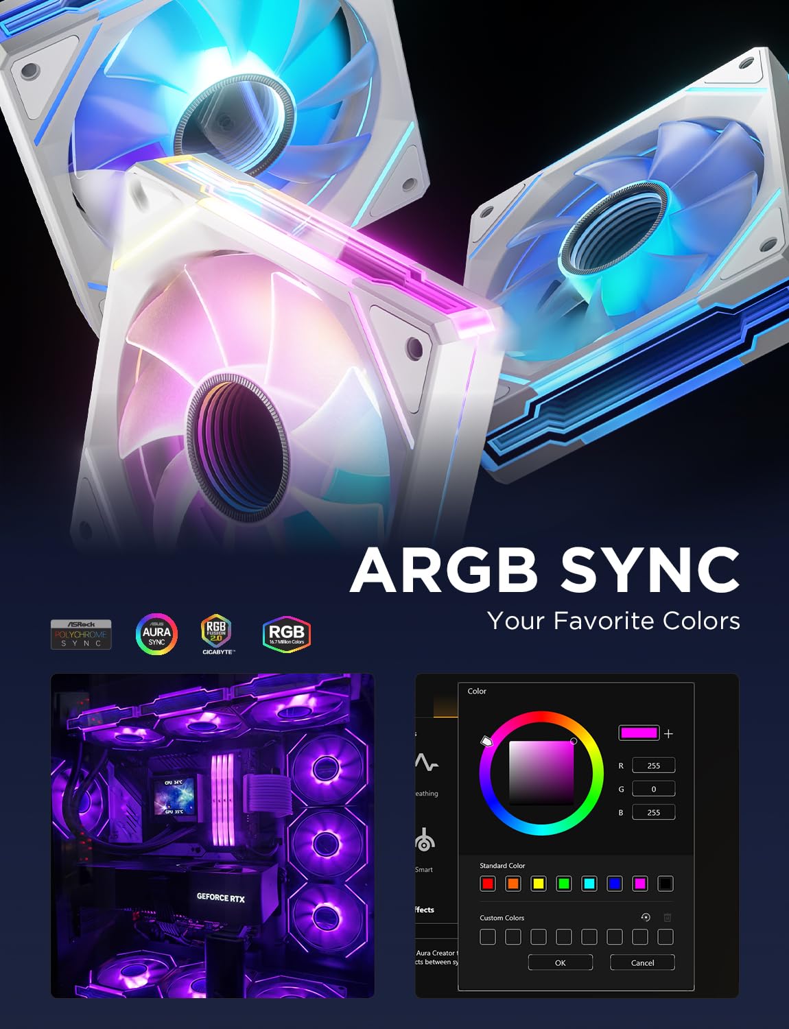 COOLER INTERNO ASIAHORSE AMICI-5GT RGB 120MM 1800 RPM 24 LEDS ARGB - 4