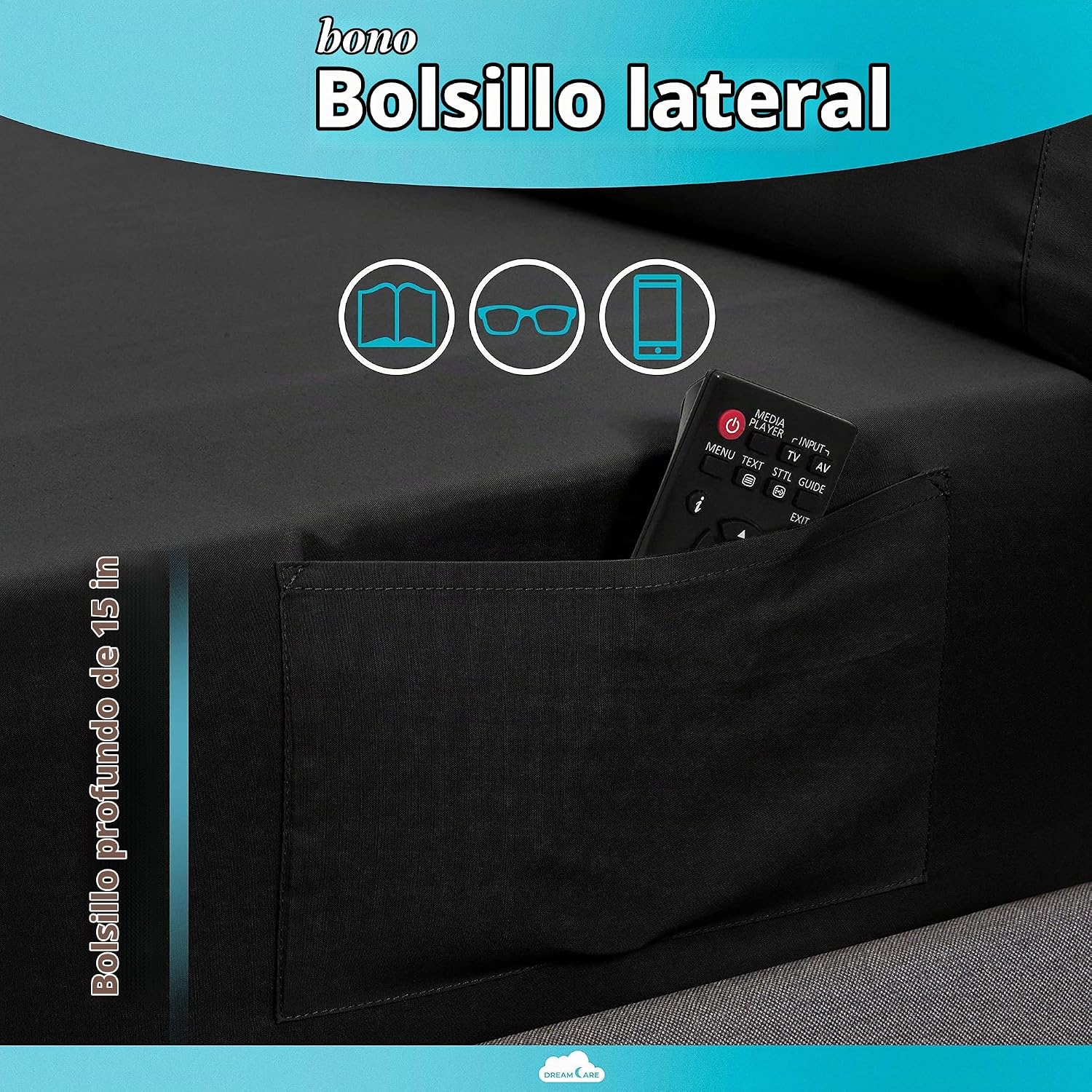JUEGO DE SÁBANAS KING DREAMCARE 6 PIEZAS MICROFIBRA CON BOLSILLO LATERAL - 2