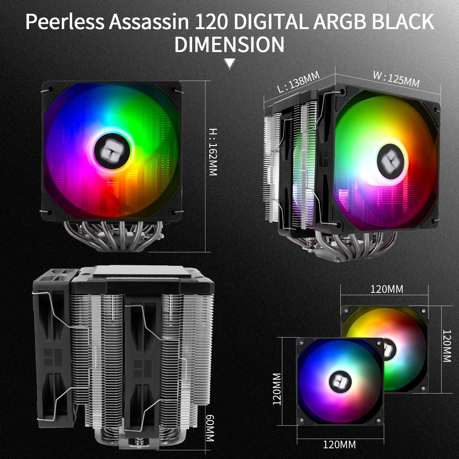 ENFRIADOR DE CPU THERMALRIGHT PEERLESS ASSASSIN 120 DIGITAL ARGB NEGRO CON 6 HEATPIPES DE 6MM - 4