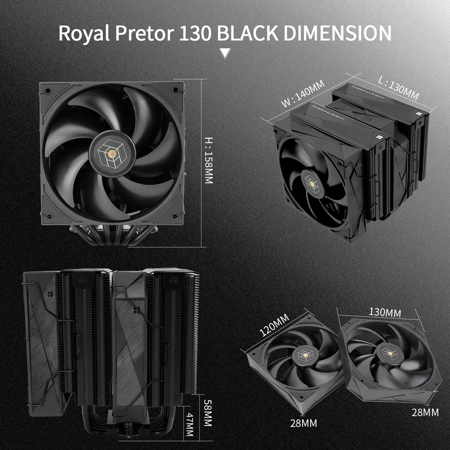 COOLER PARA CPU THERMALRIGHT ROYAL PRETOR 130 BLACK 158MM DUAL TOWER CON 6 HEAT PIPES - 5
