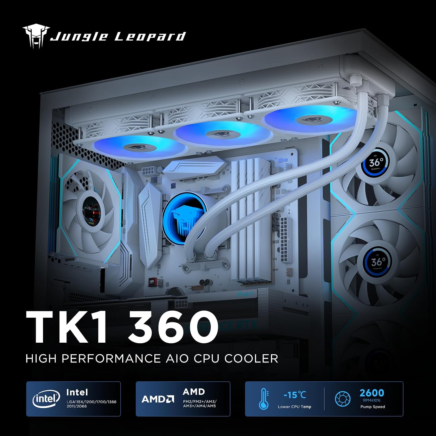 ENFRIADOR LÍQUIDO PARA CPU JUNGLE LEOPARD TK1 ARGB 360MM BLANCO - 2