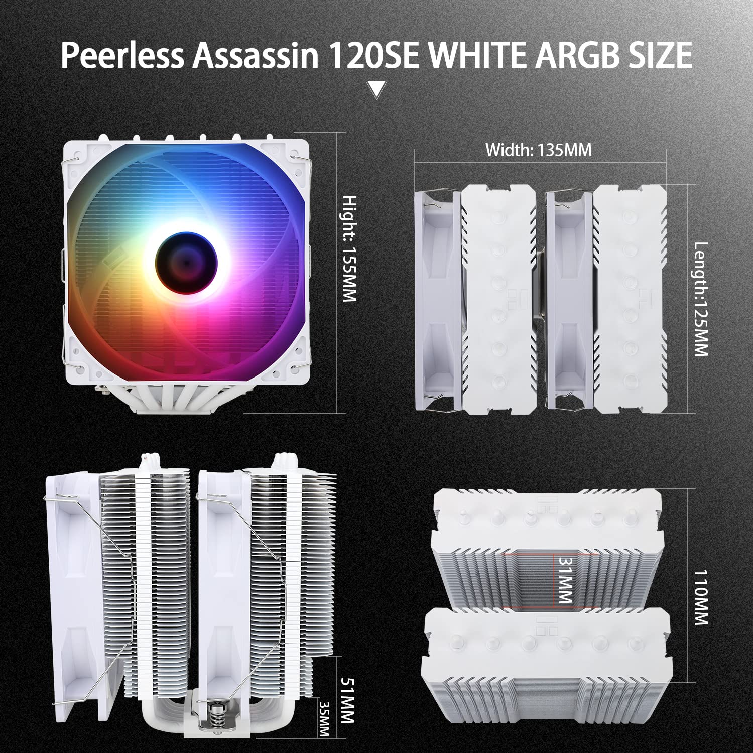 ENFRIADOR DE CPU THERMALRIGHT PEERLESS ASSASSIN 120 SE ARGB BLANCO 6 HEAT PIPES DUAL FAN 120MM - 3