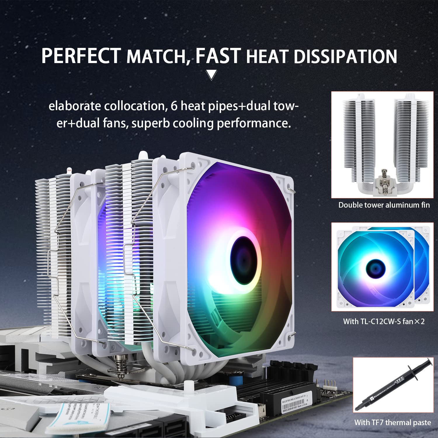ENFRIADOR DE CPU THERMALRIGHT PEERLESS ASSASSIN 120 SE ARGB BLANCO 6 HEAT PIPES DUAL FAN 120MM - 5