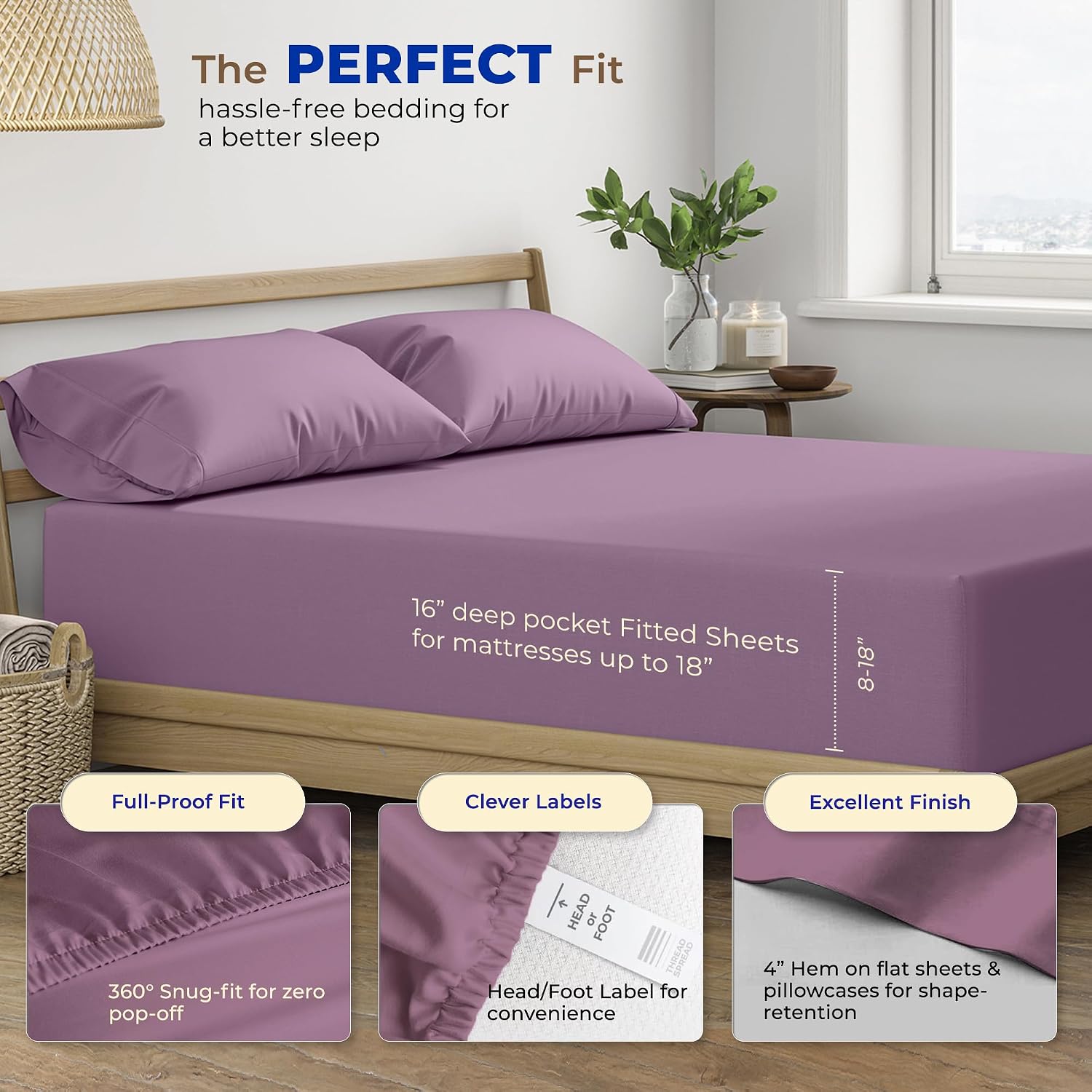JUEGO DE SÁBANAS THREAD SPREAD EGYPTIAN COTTON KING SIZE 4 PIEZAS CIRUELA - 4