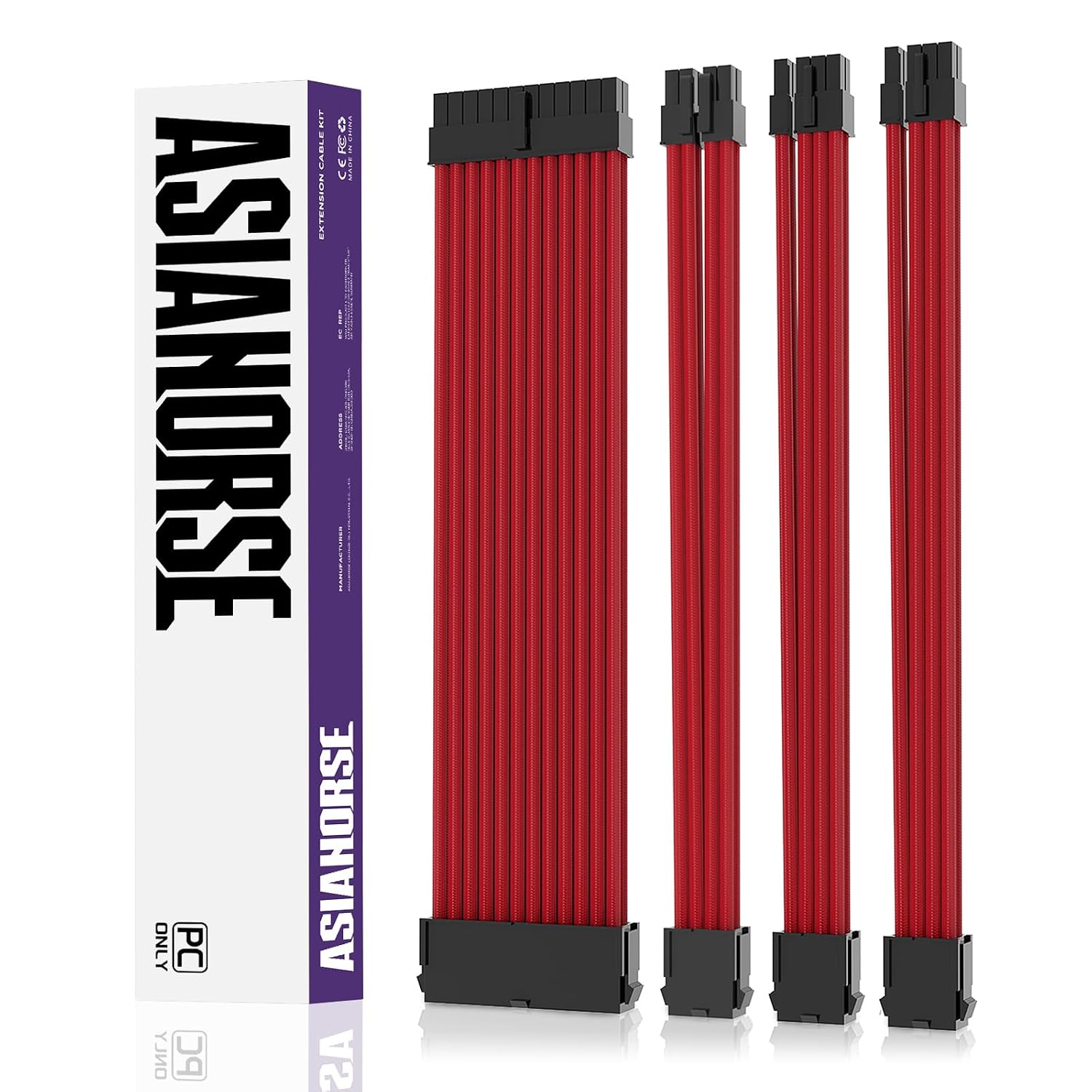 CABLE DE EXTENSIÓN PSU ASIAHORSE 18AWG 30CM CON FUNDA TRENZADA Y KIT DE PEINES PARA GPU Y PLACA MADRE - 1