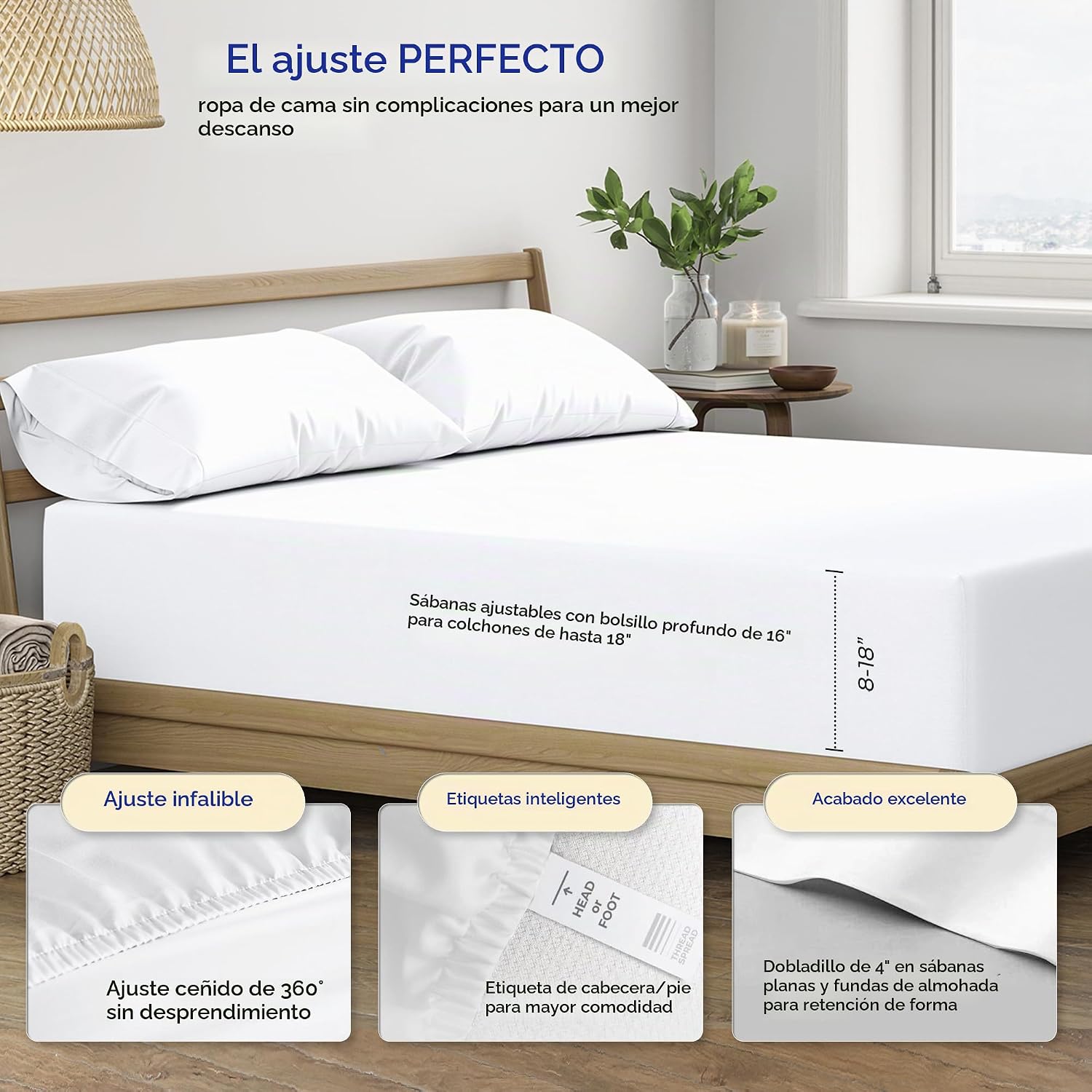 JUEGO DE SÁBANAS THREAD SPREAD EGYPTIAN COTTON KING SIZE 4 PIEZAS BLANCO - 4