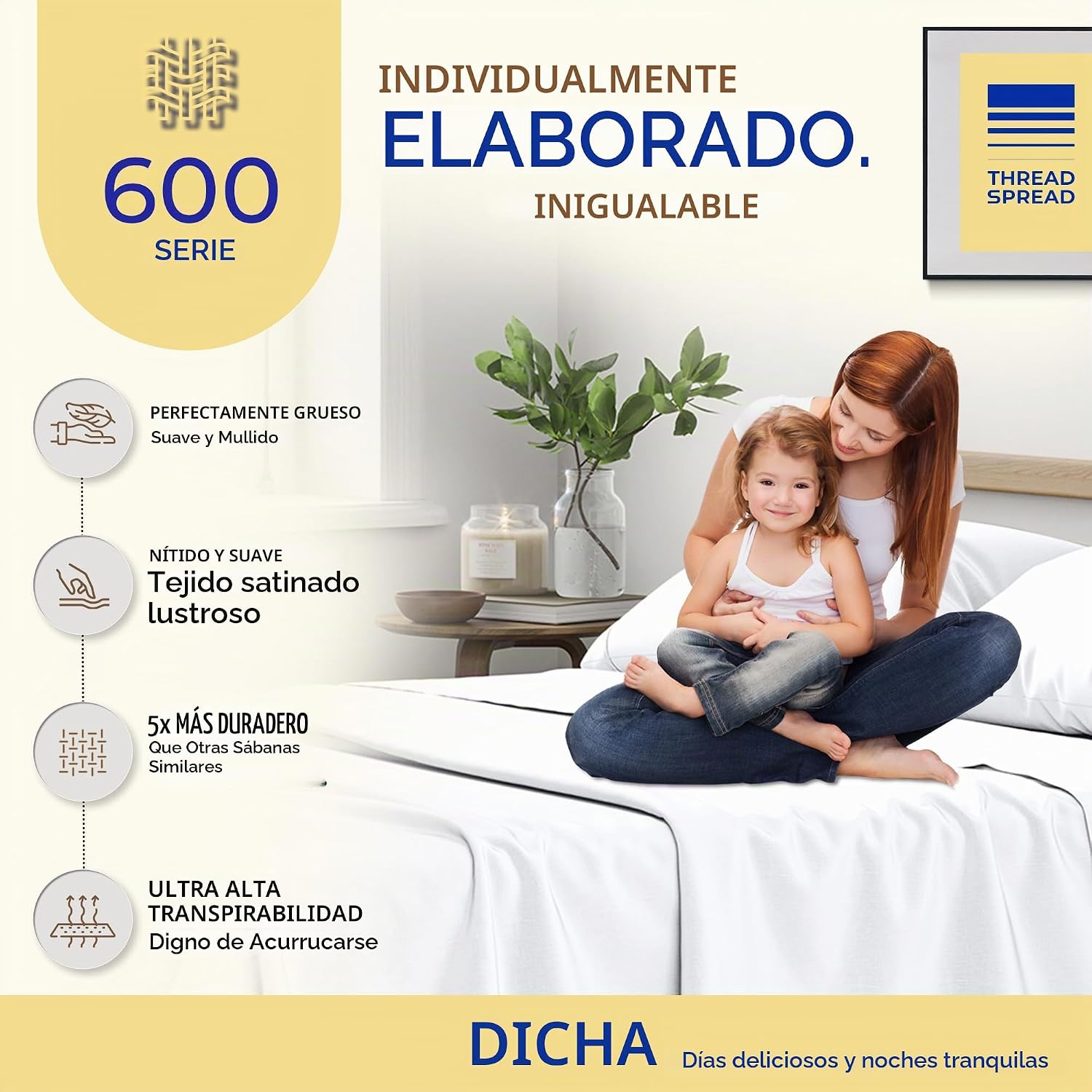 JUEGO DE SÁBANAS THREAD SPREAD EGYPTIAN COTTON KING SIZE 4 PIEZAS BLANCO - 5