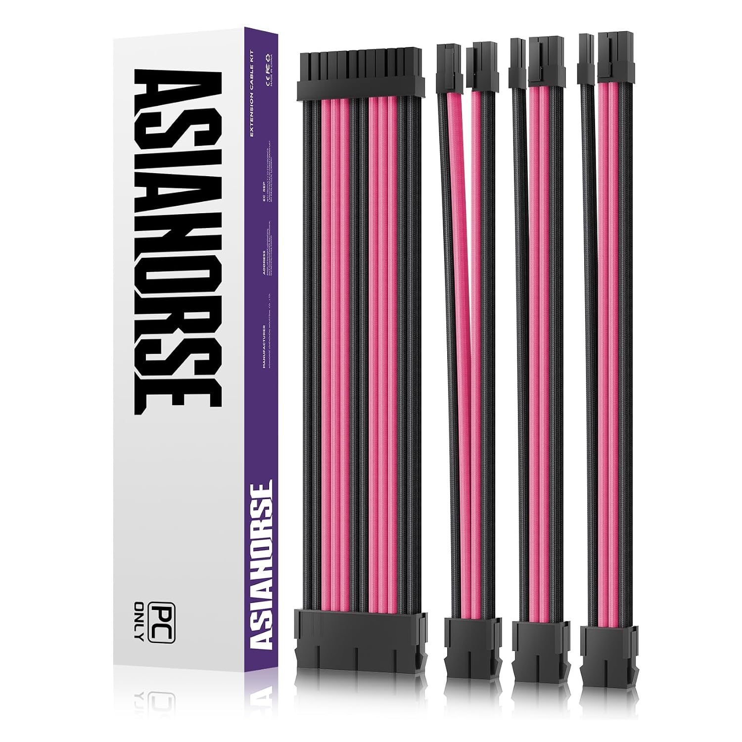 CABLE EXTENSOR DE FUENTE DE PODER ASIAHORSE 16AWG 30CM NEGRO-ROSA CON KIT DE PEINES 24P/8P A 6+2P/8P A 4+4P - 1