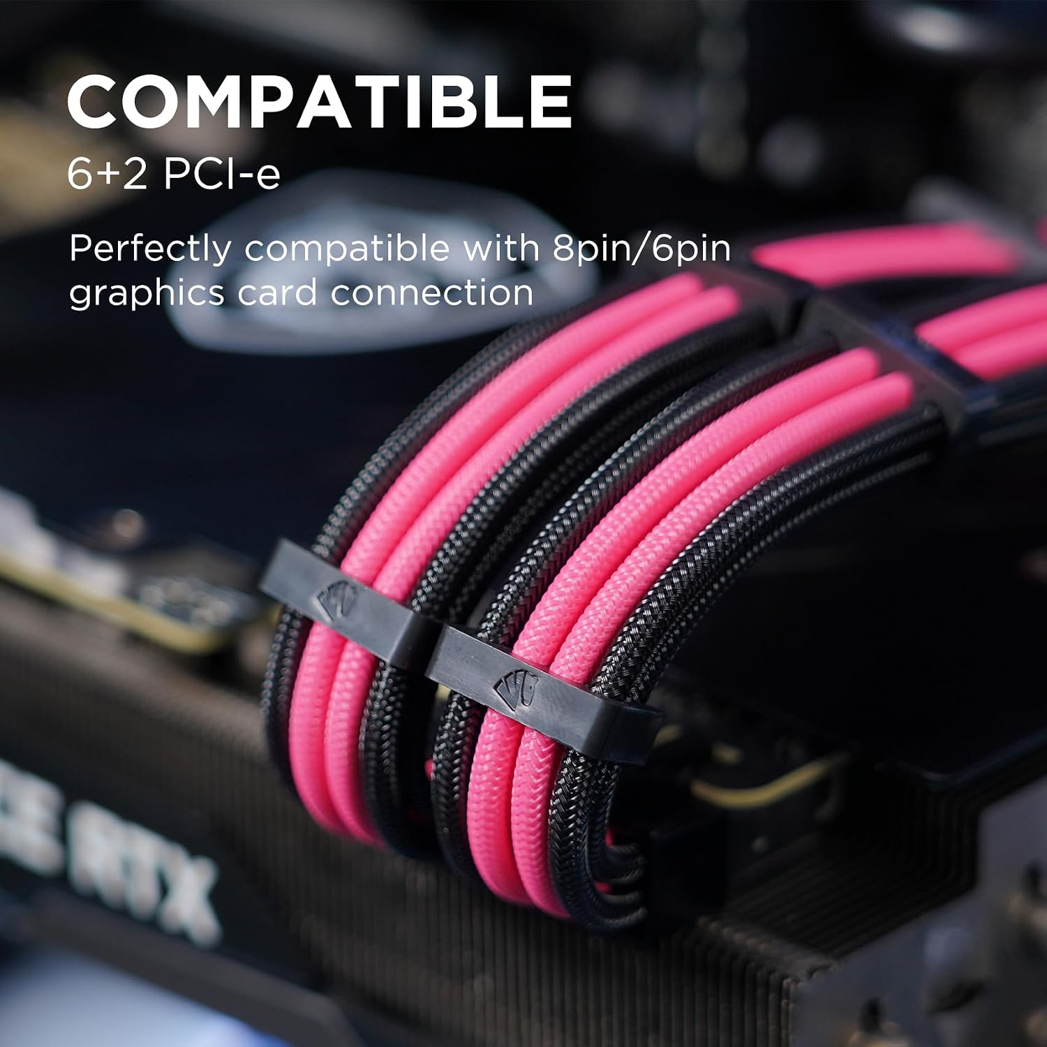 CABLE EXTENSOR DE FUENTE DE PODER ASIAHORSE 16AWG 30CM NEGRO-ROSA CON KIT DE PEINES 24P/8P A 6+2P/8P A 4+4P - 4