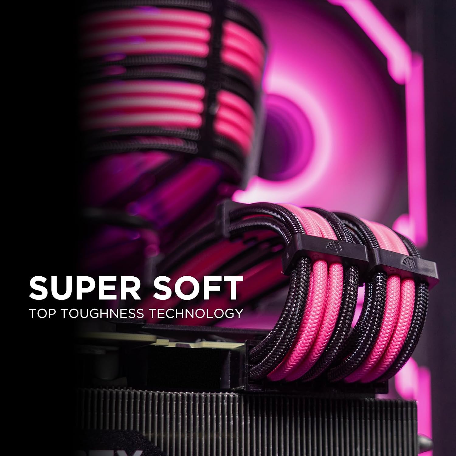 CABLE EXTENSOR DE FUENTE DE PODER ASIAHORSE 16AWG 30CM NEGRO-ROSA CON KIT DE PEINES 24P/8P A 6+2P/8P A 4+4P - 5