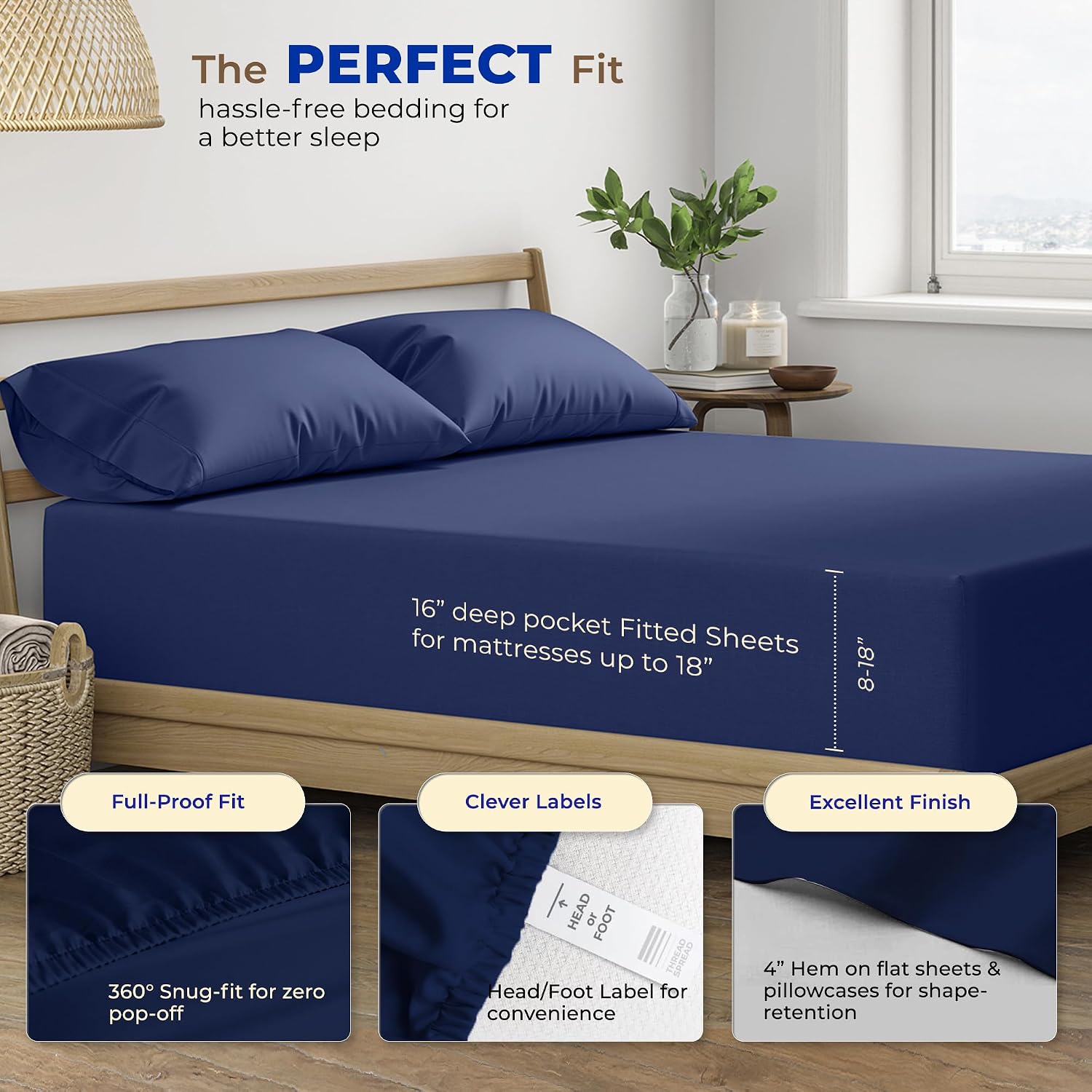JUEGO DE SÁBANAS THREAD SPREAD EGYPTIAN COTTON KING SIZE 4 PIEZAS AZUL MARINO - 4