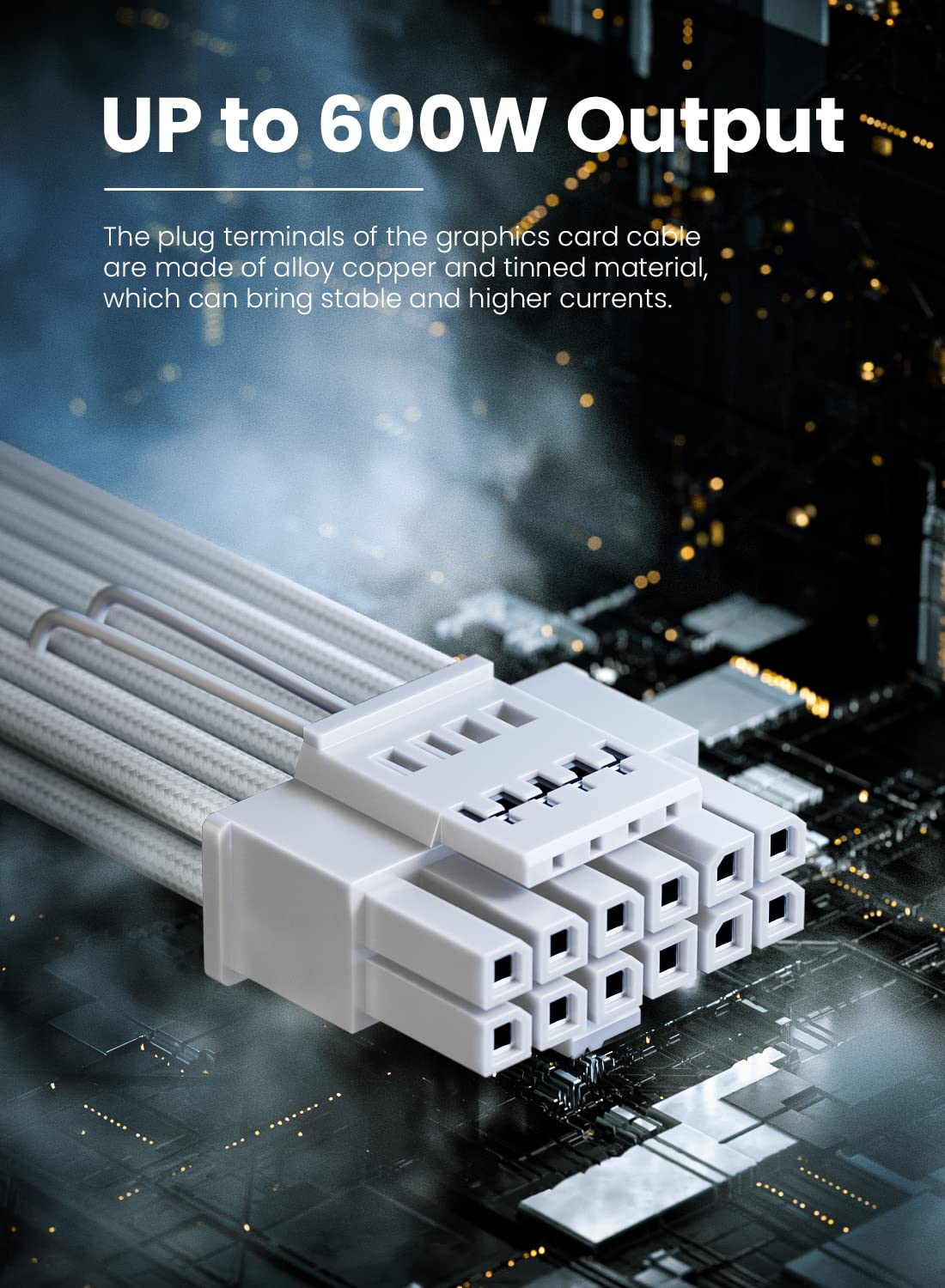 CABLE DE EXTENSIÓN ADAPTADOR FASGEAR 12V-2X6 12VHPWR PCIE 5.1 BLANCO - 2