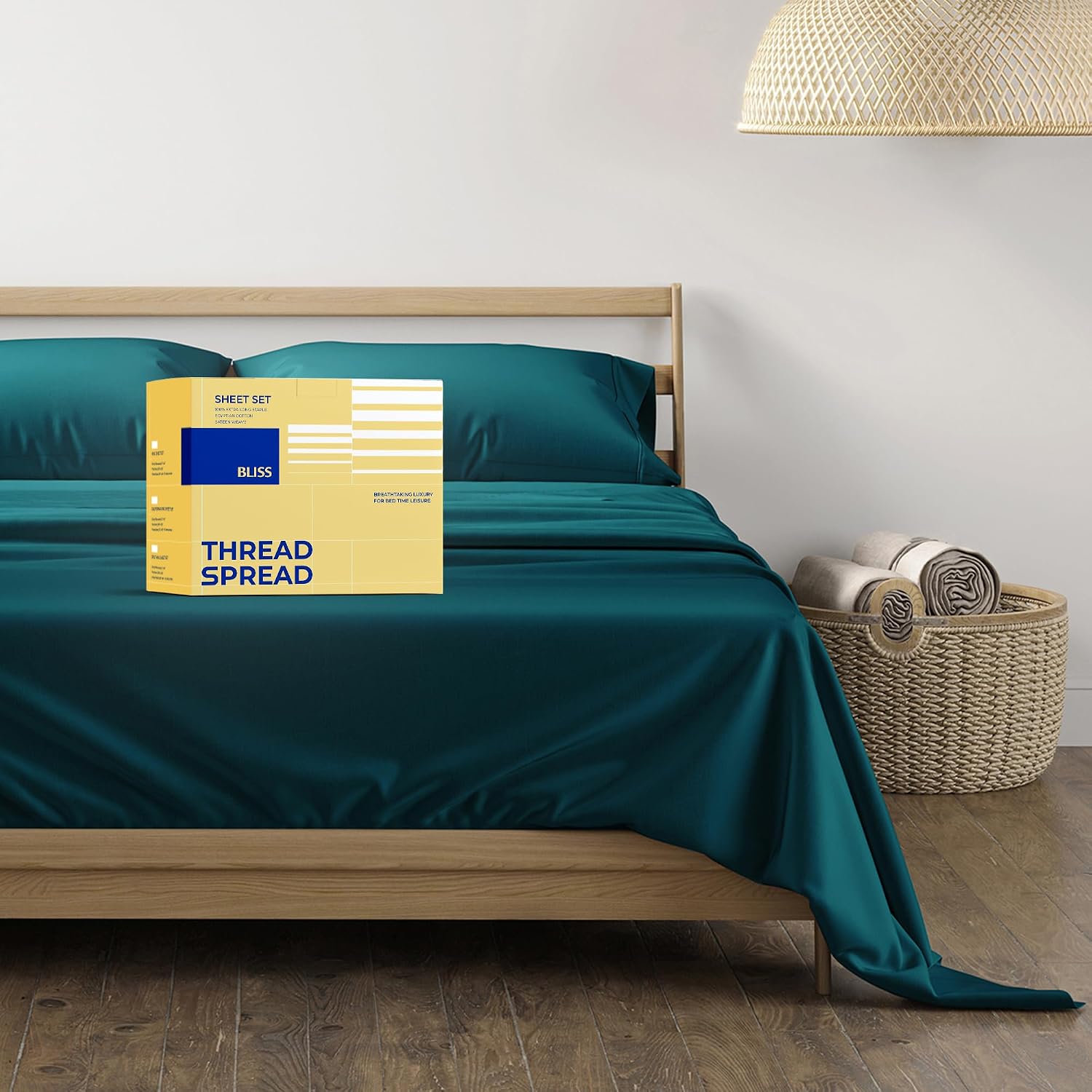 JUEGO DE SÁBANAS THREAD SPREAD EGYPTIAN COTTON KING 4 PIEZAS VERDE AZULADO 16' PROFUNDIDAD - 1