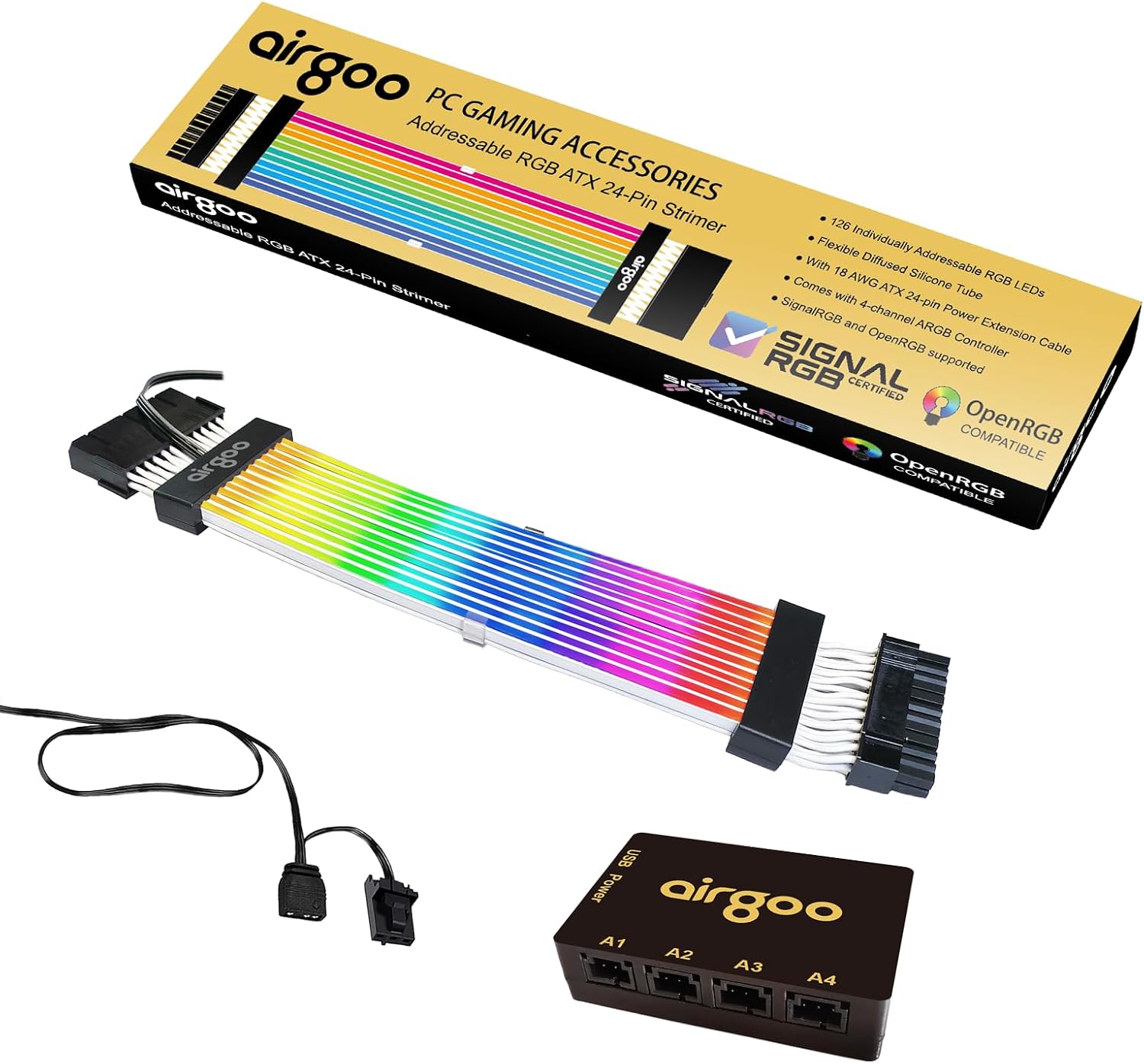 CABLE EXTENSOR ATX 24-PIN ARGB AIRGOO CON CONTROLADOR 4 PUERTOS - 1