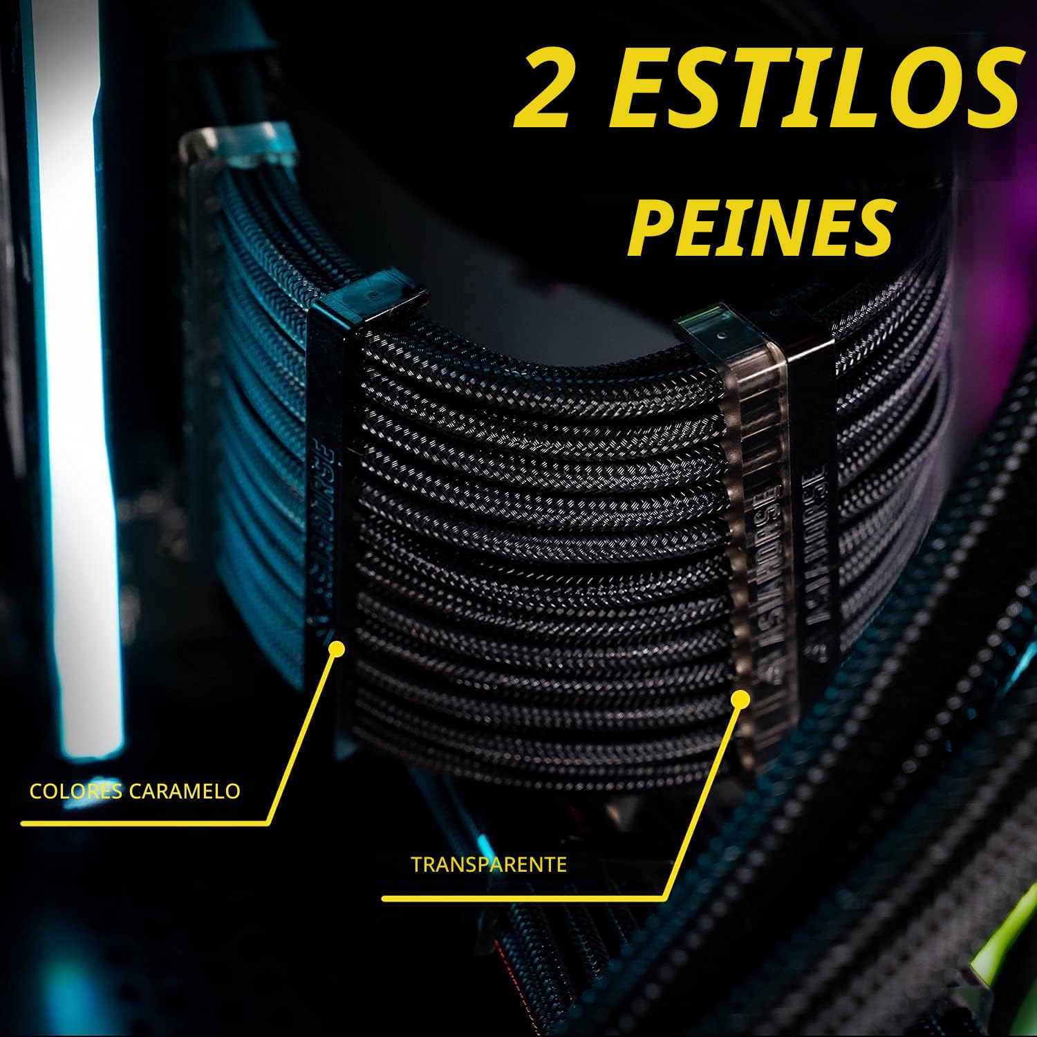 CABLE EXTENSOR DE PODER ASIAHORSE 16AWG 30CM NEGRO Y ROSA PARA GPU Y PC - 4