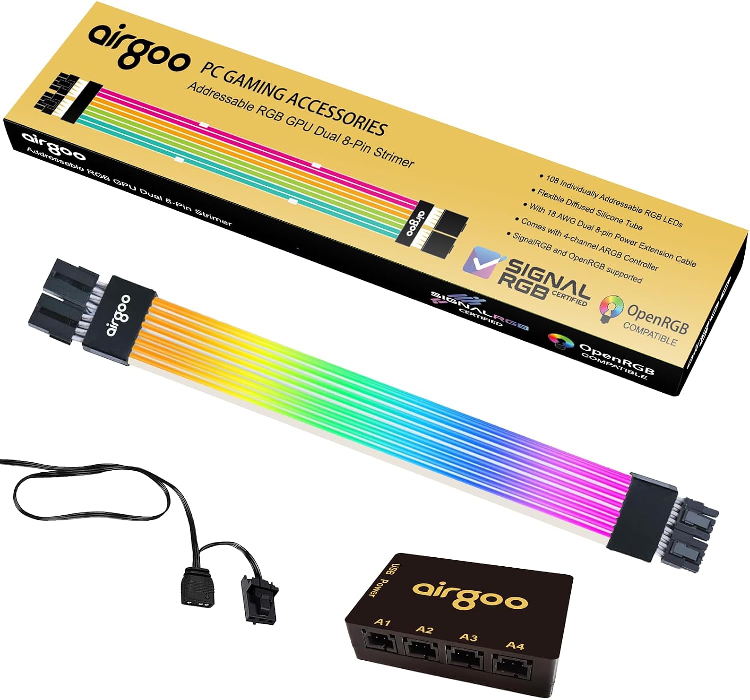 CABLE EXTENSOR ARGB PARA GPU AIRGOO STRIMER 8-PIN CON CONTROLADOR 4 PUERTOS - 1