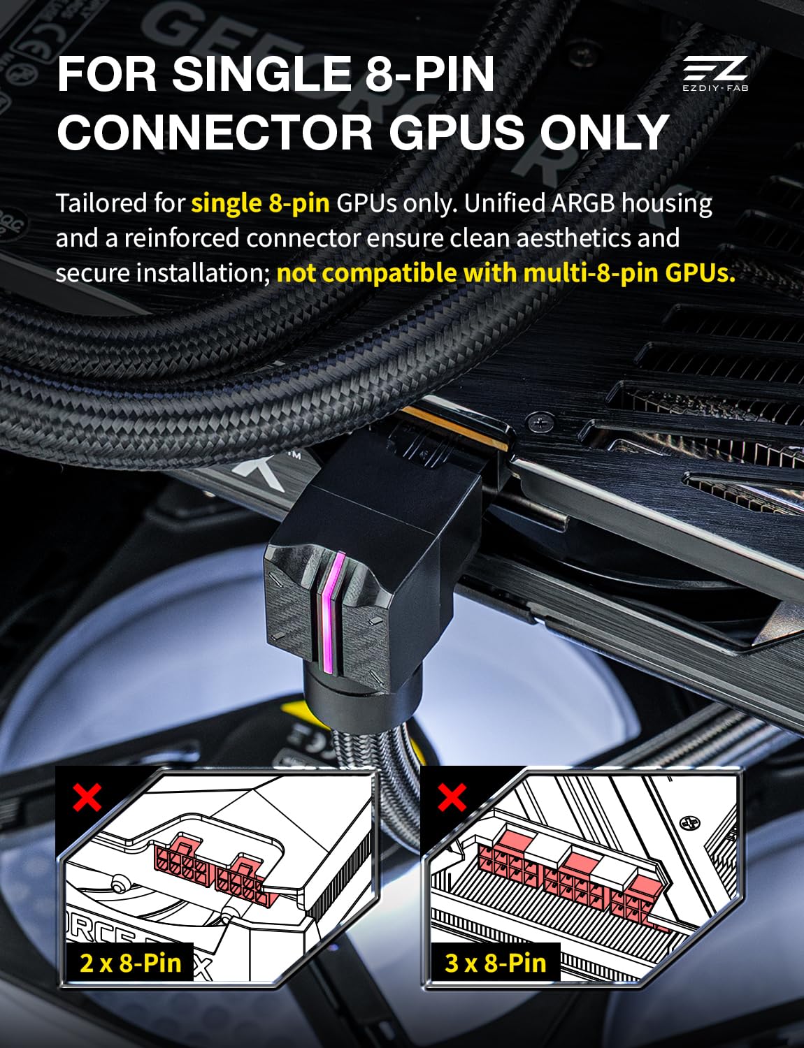 CABLE EXTENSOR GPU 8-PIN ARGB EZDIY-FAB UNIFAS RVS NEGRO - 4