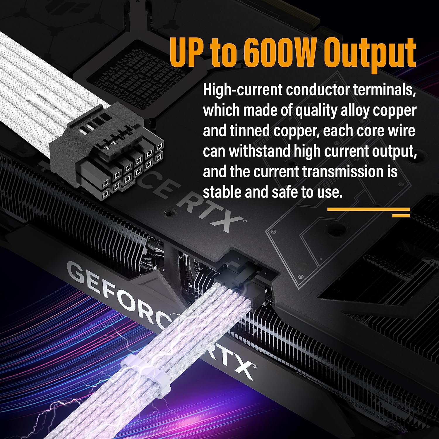 CABLE DE EXTENSIÓN DE PODER PCIE 5.0 EZDIY-FAB 16PIN (12+4) 16AWG BLANCO COMPATIBLE CON RTX 5080, 5070, 4090, 4080, 4070 - 4