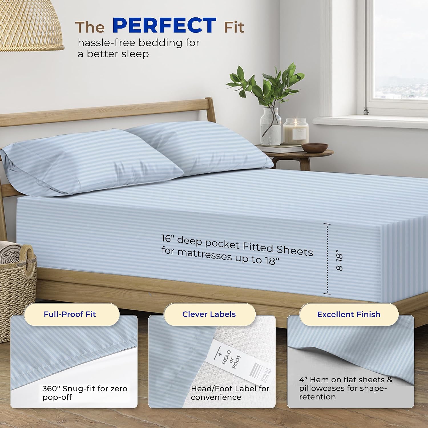 JUEGO DE SÁBANAS THREAD SPREAD EGYPTIAN COTTON KING SIZE 4 PIEZAS AZUL MARINO - 4