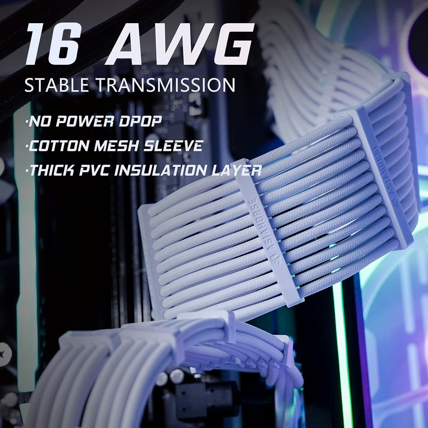 CABLE DE EXTENSIÓN PSU ASIAHORSE 16AWG 30CM CON CONECTORES 24P/8P A 6+2P/8P A 4+4P TRENZADO - 5