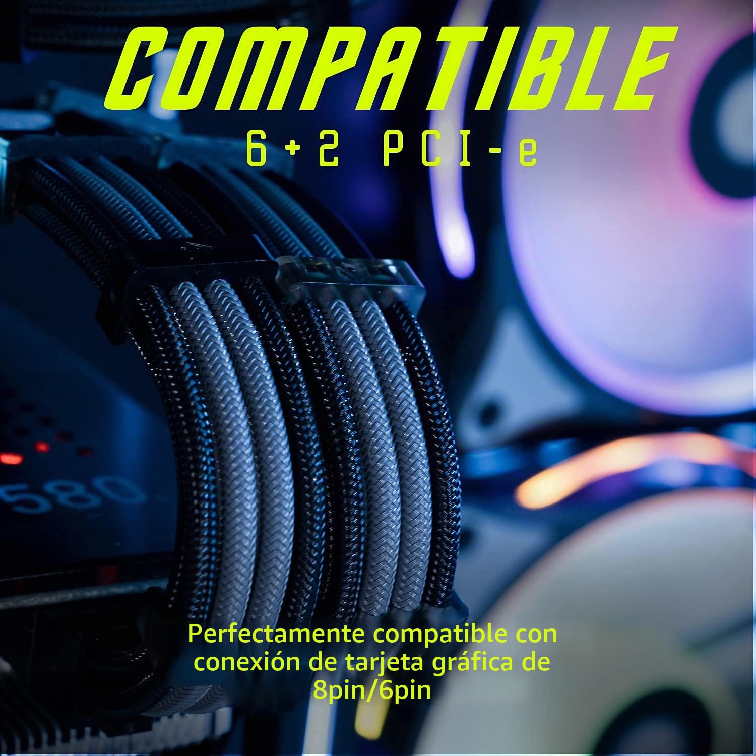 CABLE EXTENSOR DE PODER ASIAHORSE 16AWG 30CM NEGRO Y ROSA PARA PC GPU PSU - 4