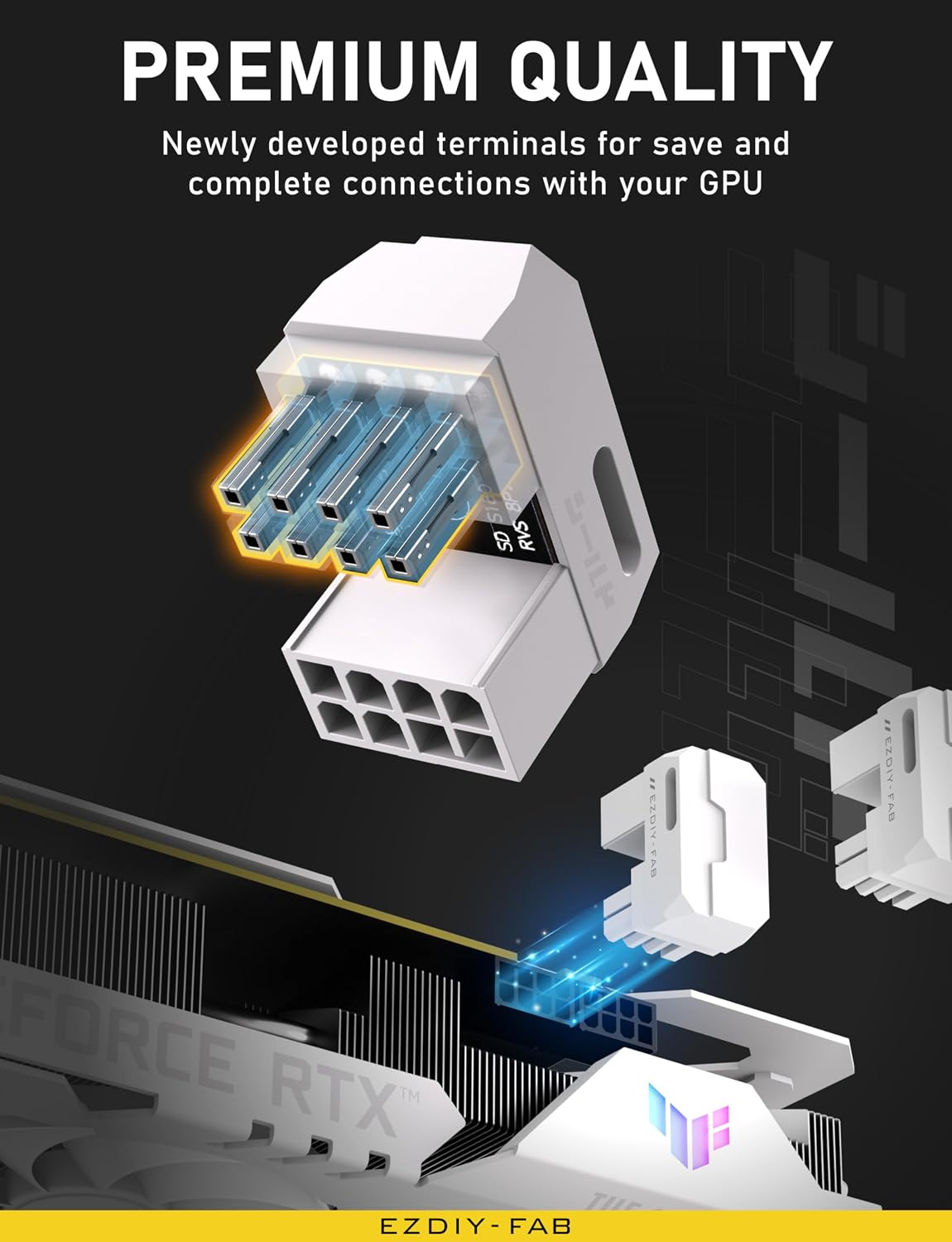 ADAPTADOR PCIE 8-PIN PARA GPU EZDIY-FAB SHIELD 180° BLANCO 2 UNIDADES - 5