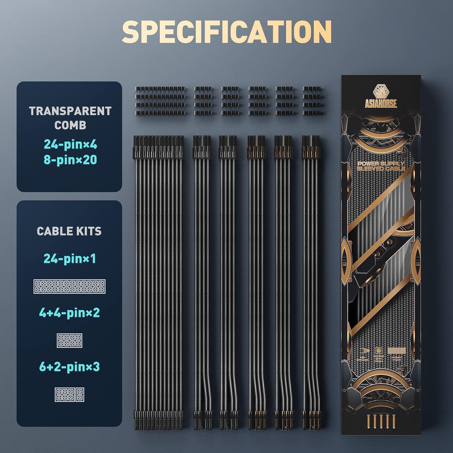KIT DE EXTENSIÓN DE CABLES PARA FUENTE DE PODER ASIAHORSE 6KIT PRO CLEAR SERIES - 2