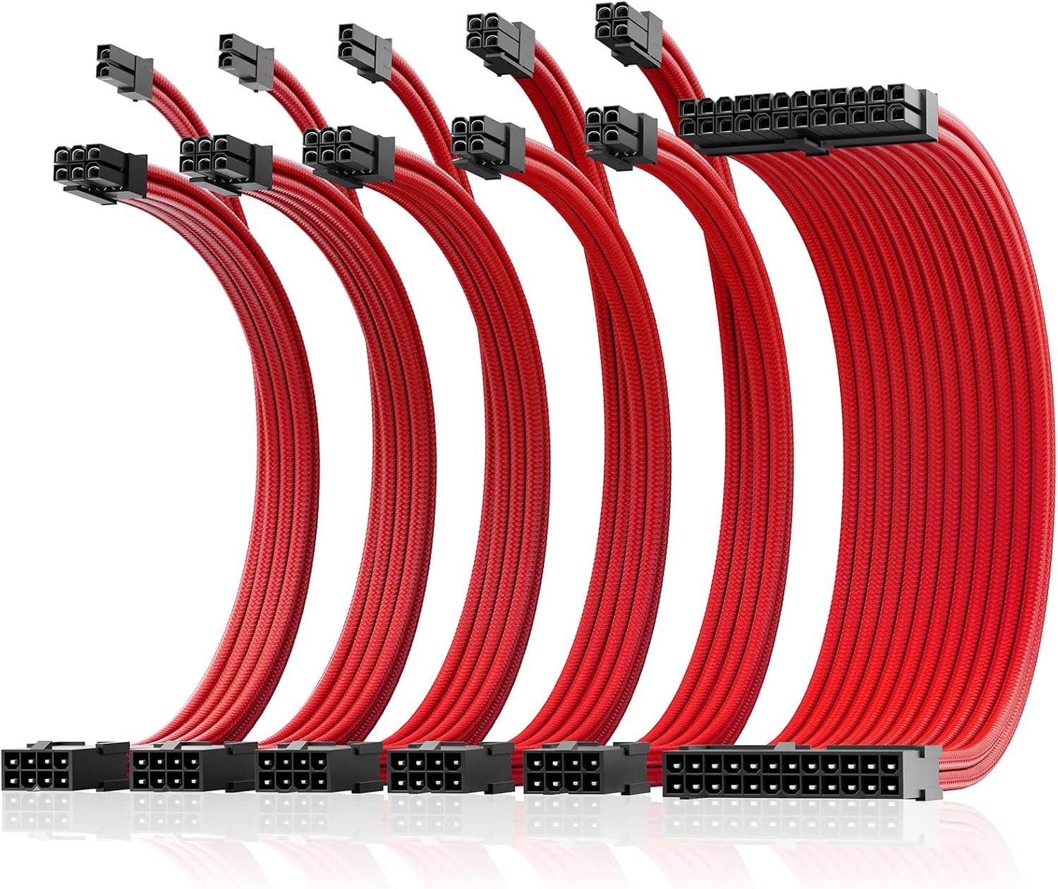 CABLE EXTENSOR PARA FUENTE DE PODER ASIAHORSE 16AWG 1X24PIN/2X4+4 EPS/3X6+2 PCI-E 30CM ROJO DUAL EPS - 1