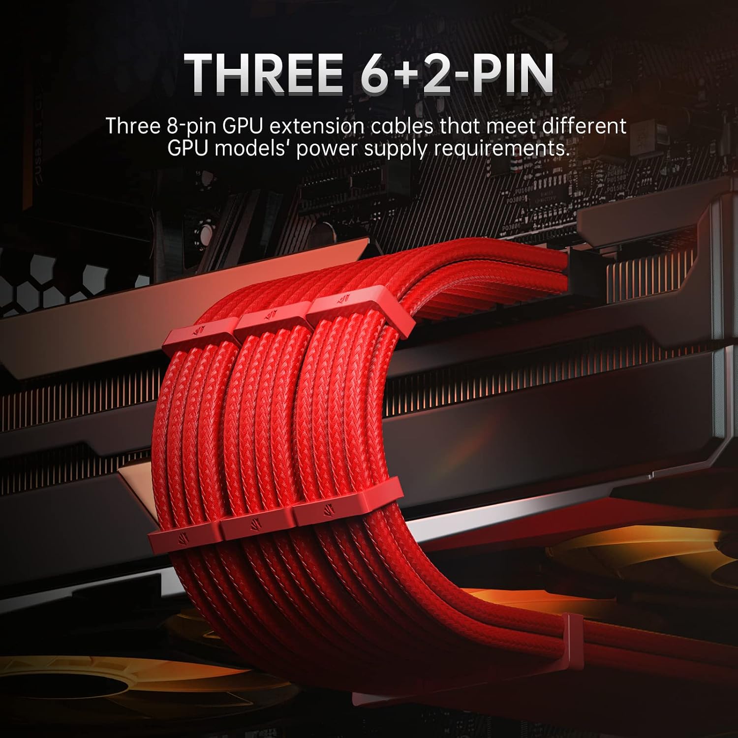 CABLE EXTENSOR PARA FUENTE DE PODER ASIAHORSE 16AWG 1X24PIN/2X4+4 EPS/3X6+2 PCI-E 30CM ROJO DUAL EPS - 3