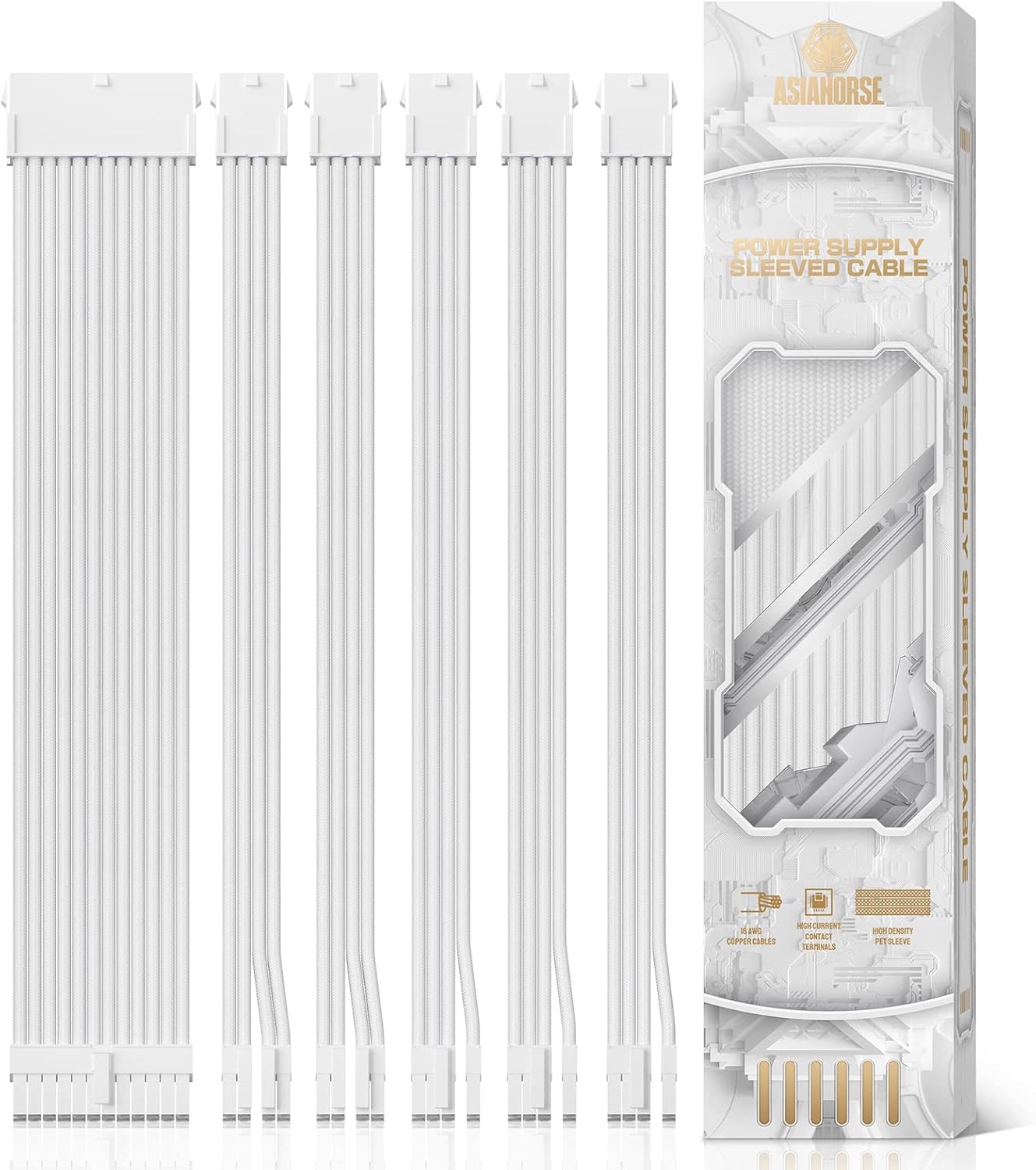 KIT DE EXTENSIÓN DE CABLES PARA FUENTE DE PODER ASIAHORSE 16 AWG 30 CM BLANCO 1X24PIN/2X4+4 EPS/3X6+2 PCI-E - 1
