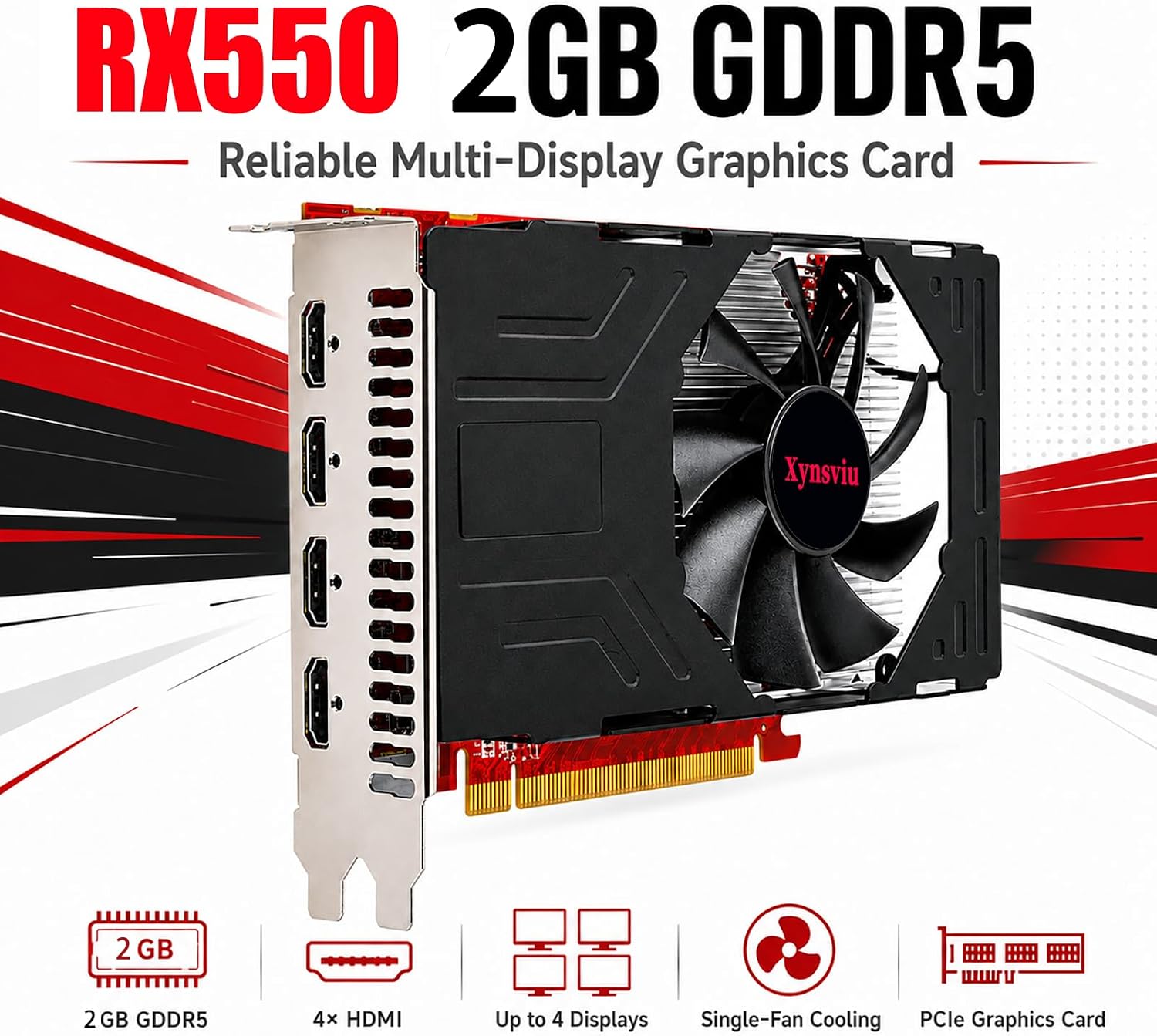 TARJETA DE VIDEO XYNSVIU RX550 2GB GDDR5 4 HDMI - 3