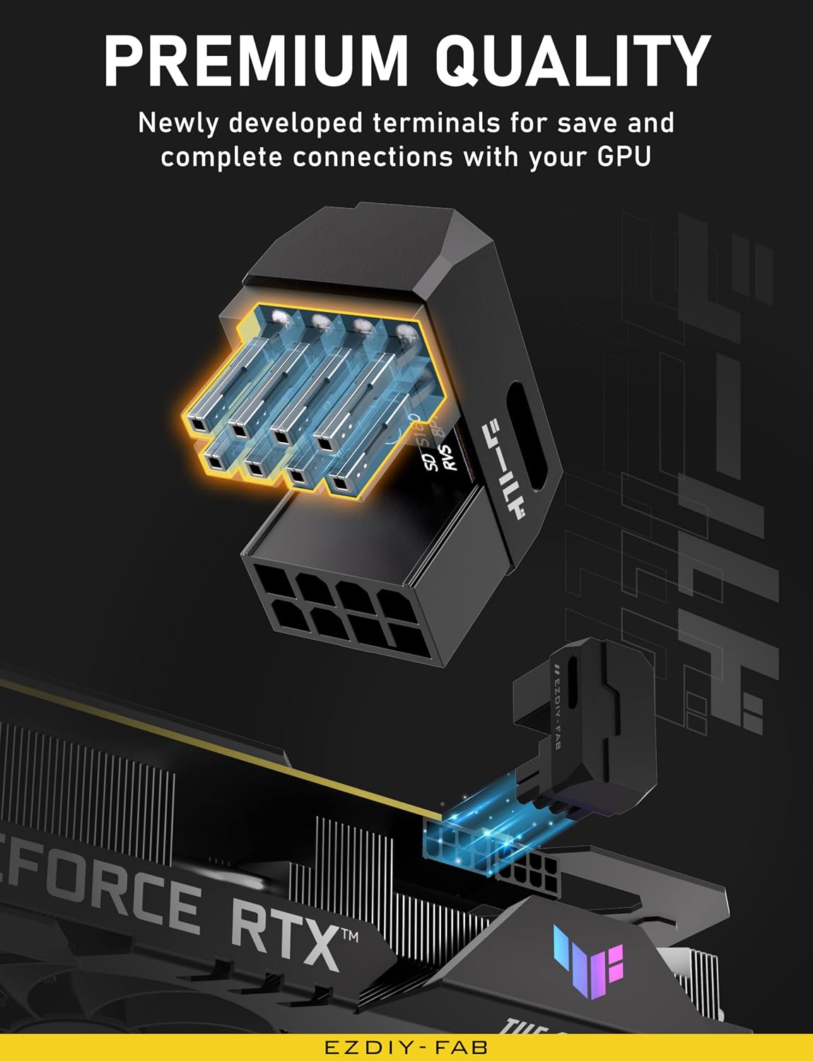 ADAPTADOR PCIE 8-PIN PARA GPU EZDIY-FAB SHIELD 180° U-TURN NEGRO 2 UNIDADES - 5