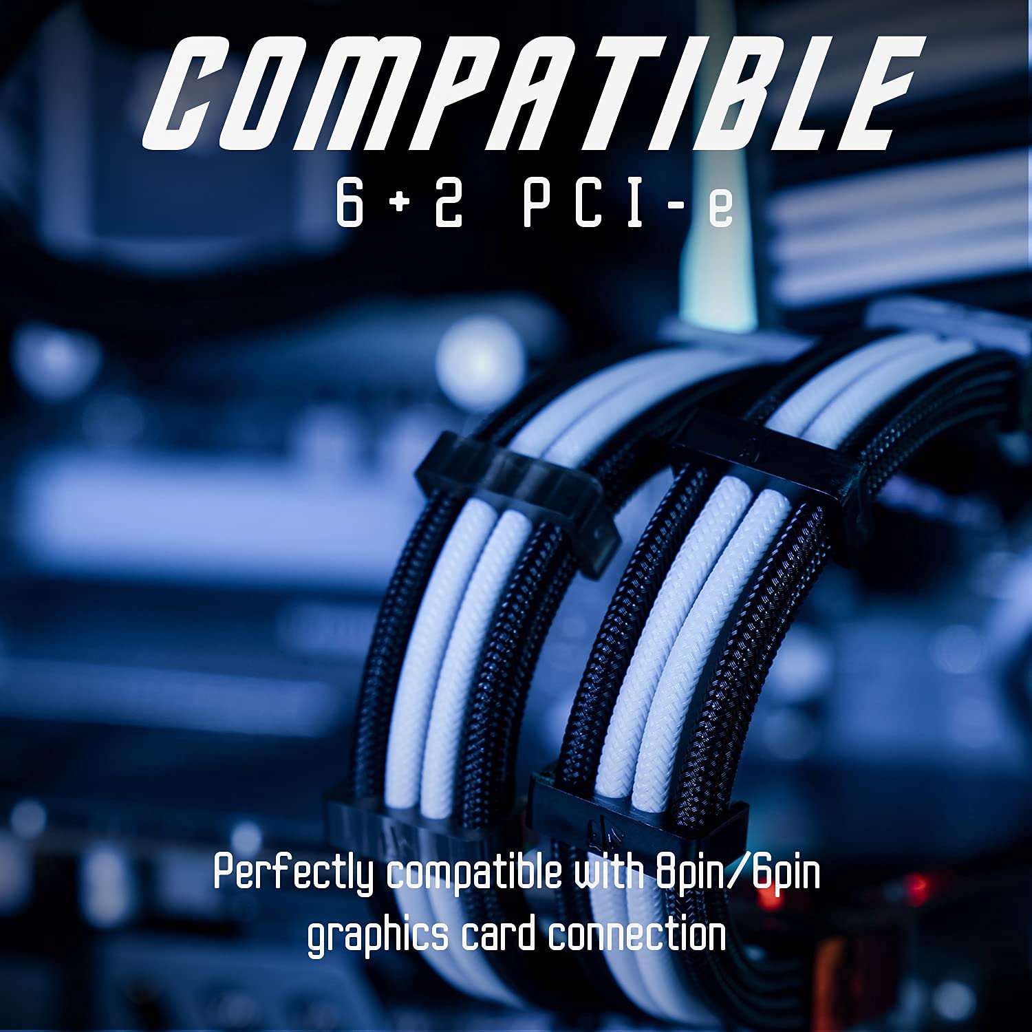 CABLE DE EXTENSIÓN PSU ASIAHORSE 18AWG 30CM NEGRO Y BLANCO CON KIT DE PEINES 24P/8P A 6+2P/8P A 4+4P - 5