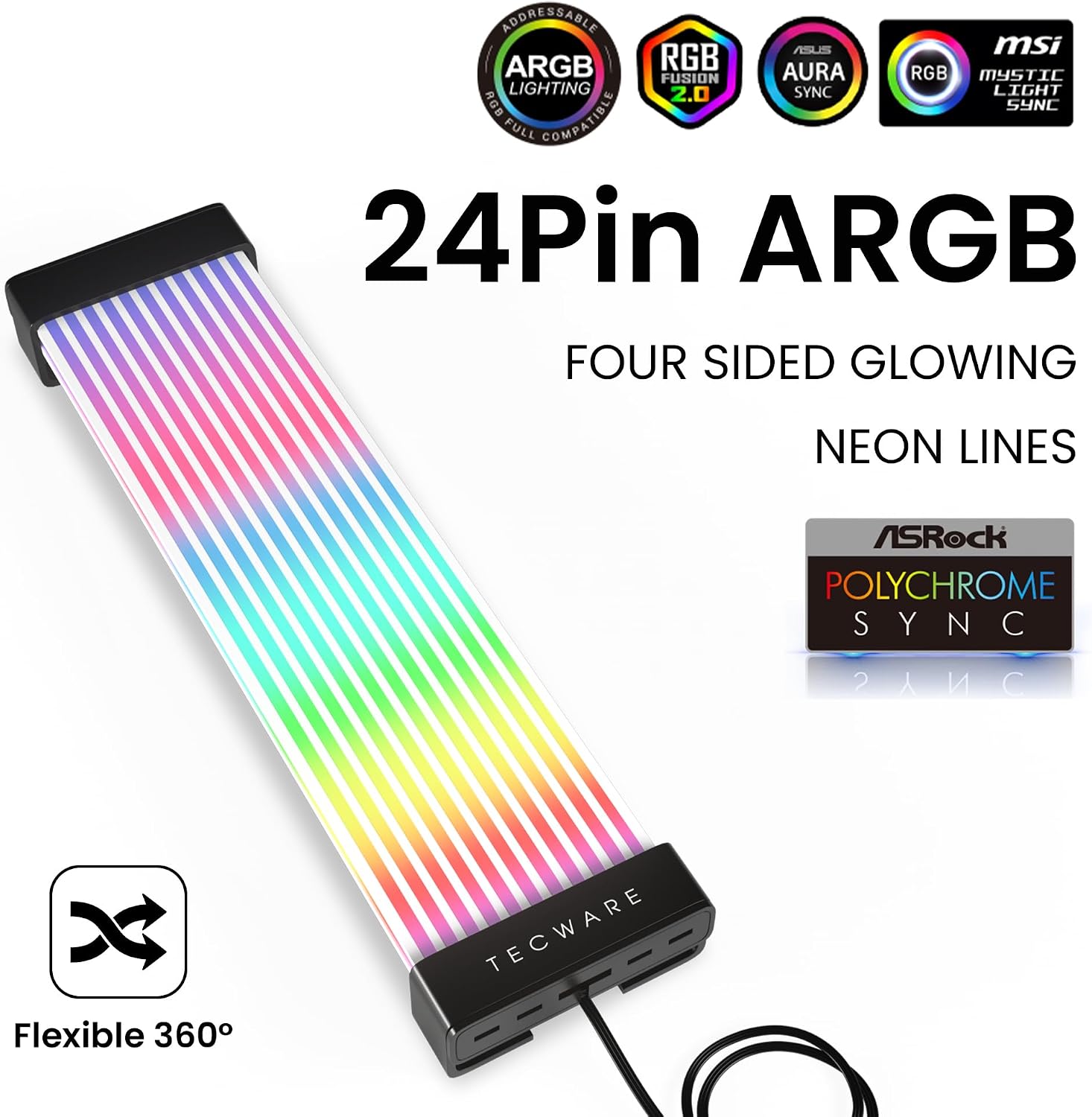 KIT DE CUBIERTAS PARA CABLES FLEX RGB TECWARE COMPATIBLE CON MOTHERBOARD 24 PINES Y GPU 8/16 PINES - 2