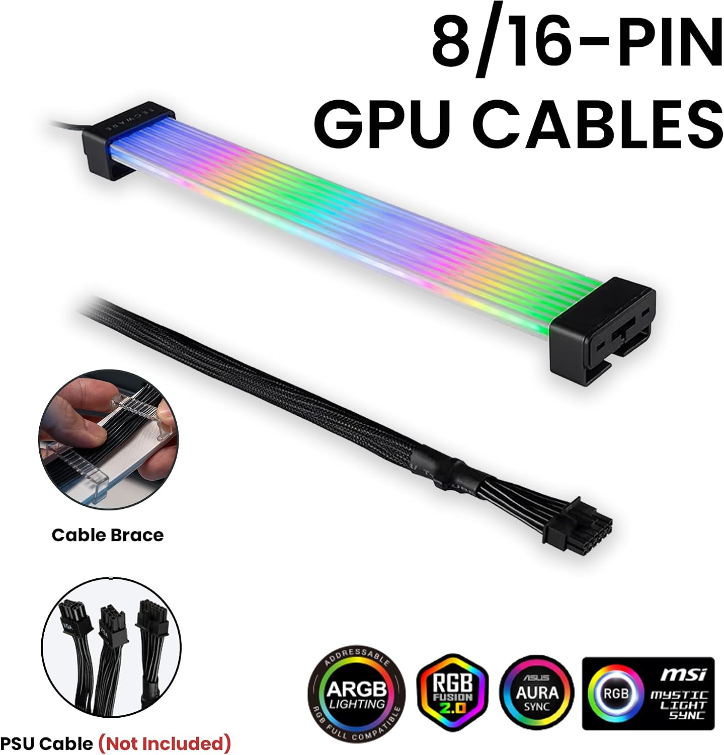 KIT DE CUBIERTAS PARA CABLES FLEX RGB TECWARE COMPATIBLE CON MOTHERBOARD 24 PINES Y GPU 8/16 PINES - 3