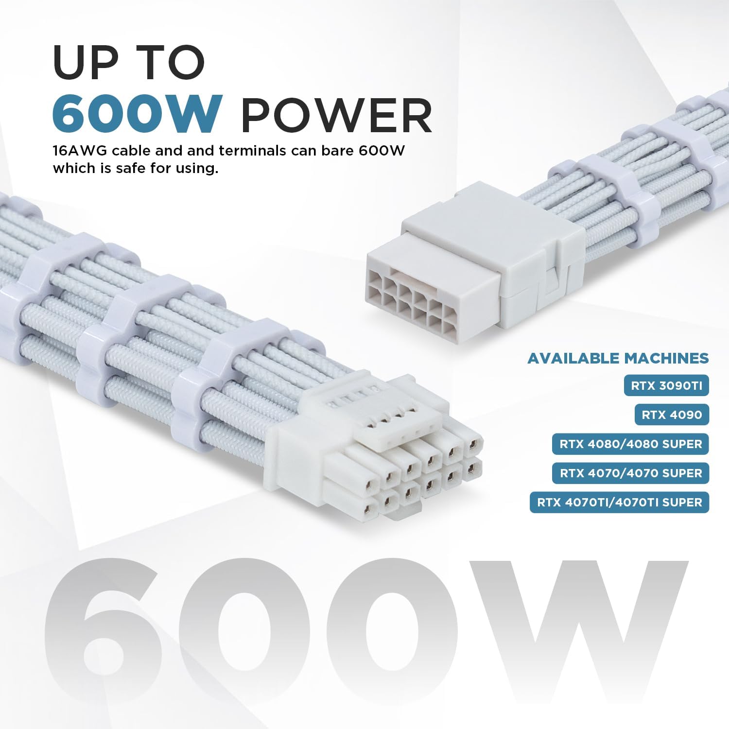 CABLE ADAPTADOR DE EXTENSIÓN ASIAHORSE 12VHPWR 12+4 PINES 30 CM BLANCO - 3