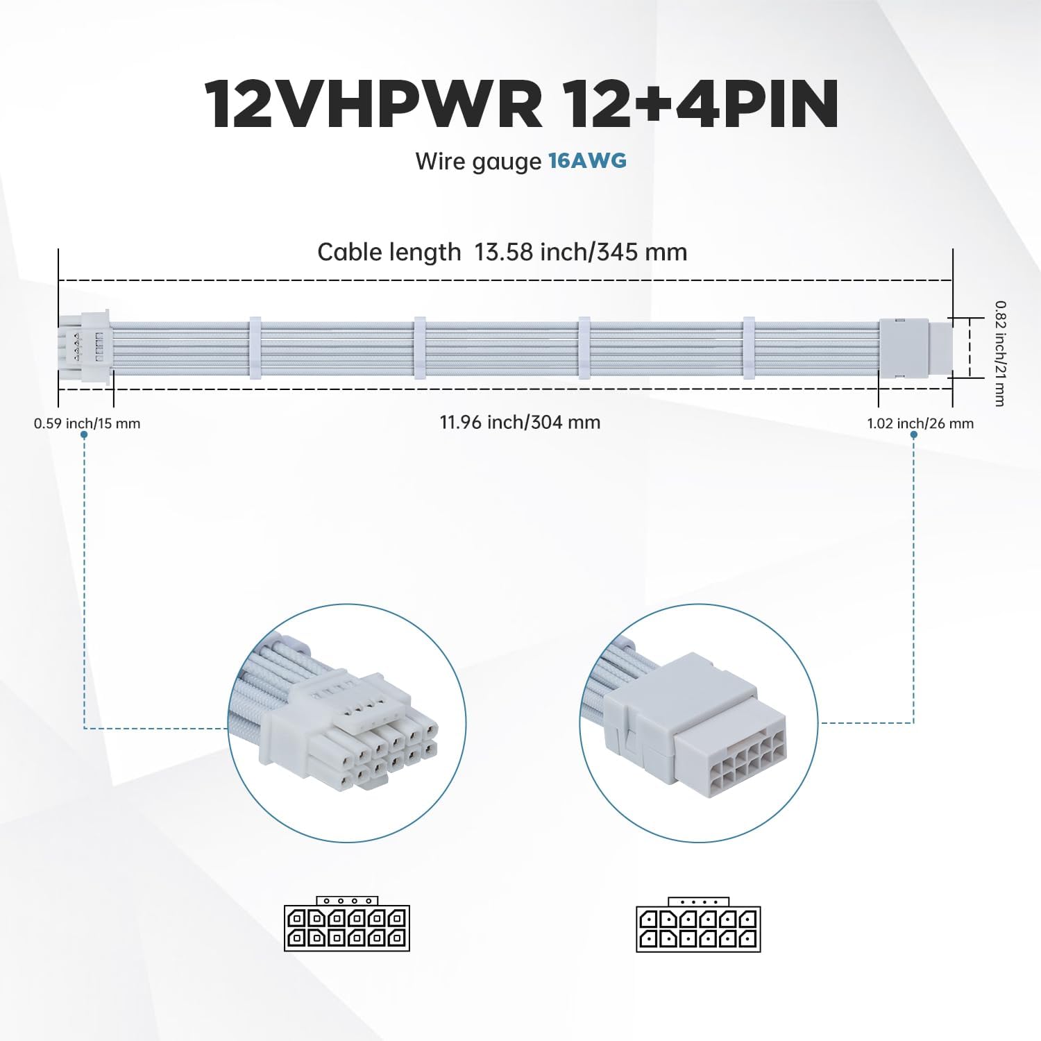 CABLE ADAPTADOR DE EXTENSIÓN ASIAHORSE 12VHPWR 12+4 PINES 30 CM BLANCO - 5