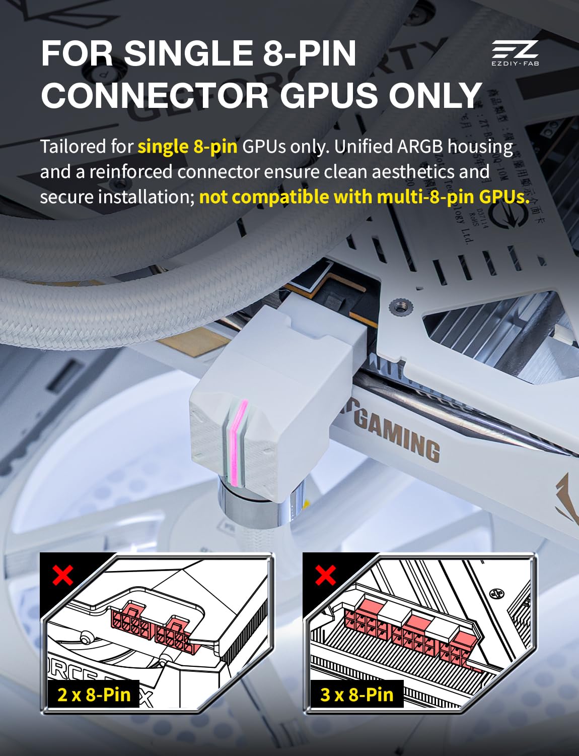 CABLE EXTENSOR PARA GPU EZDIY-FAB UNIFAS ARGB 8-PIN ÁNGULO DERECHO BLANCO RVS - 4