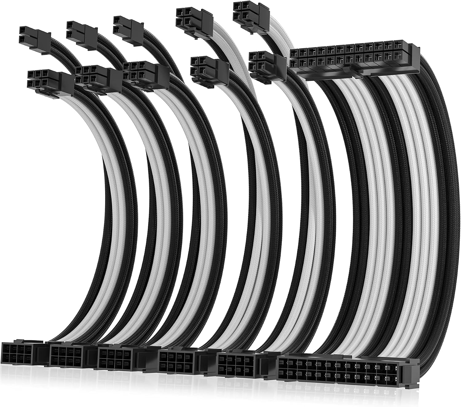 CABLE EXTENSOR PARA FUENTE DE PODER ASIAHORSE 16AWG 1X24PIN/2X4+4 EPS/3X6+2 PCI-E 30CM BLANCO Y NEGRO - 1